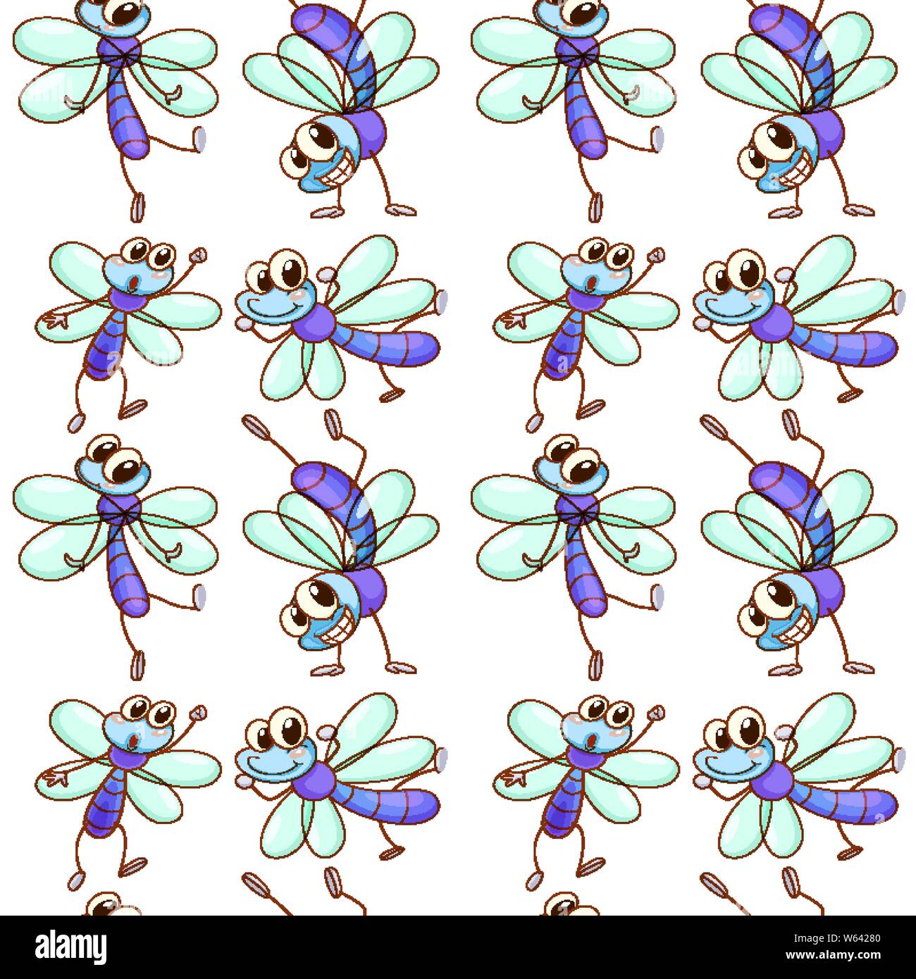 Seamless pattern tile cartoon with dragonfly illustration Stock Vector ...
