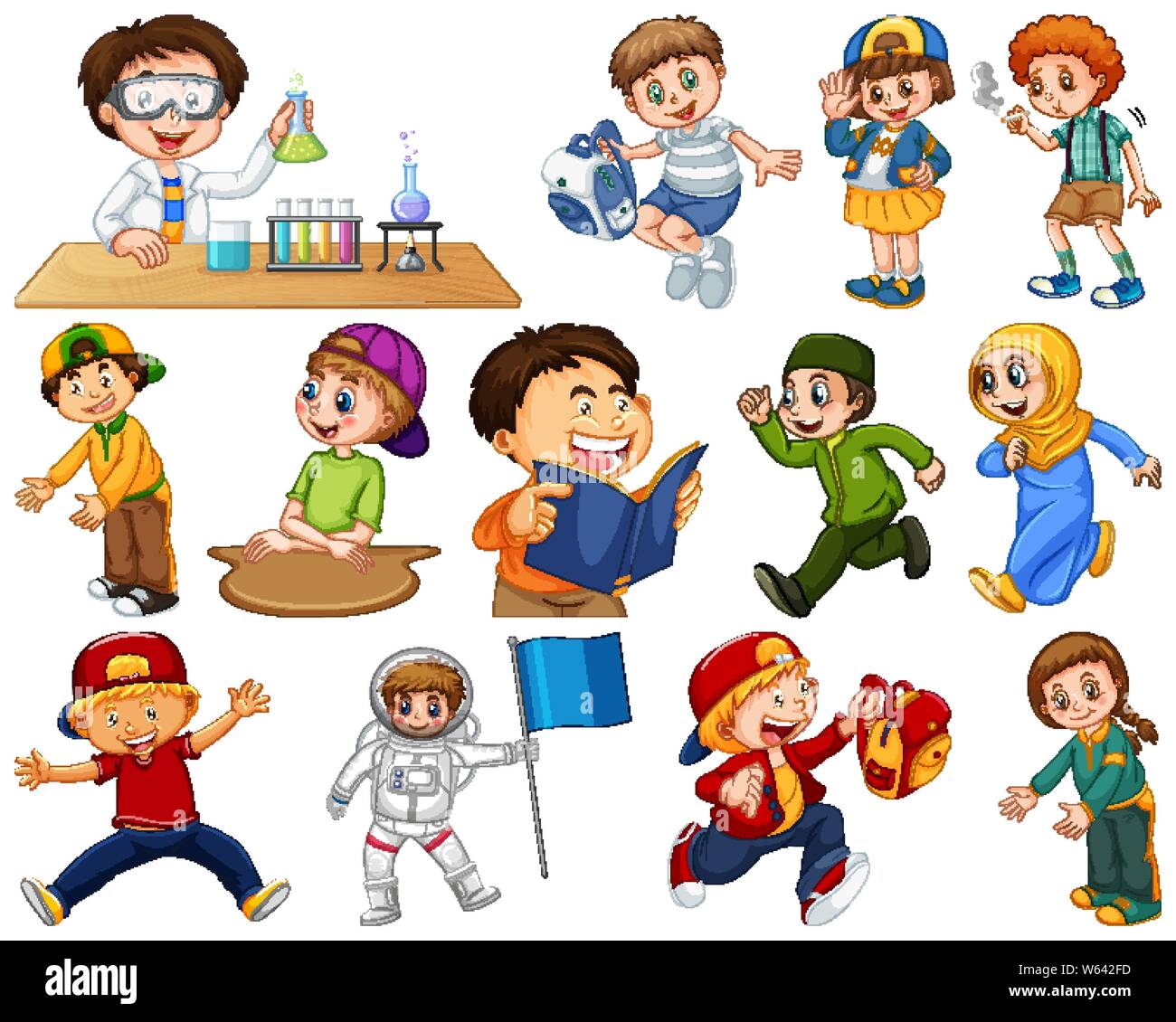 Kids in large group acting our varoous roles illustration Stock Vector ...