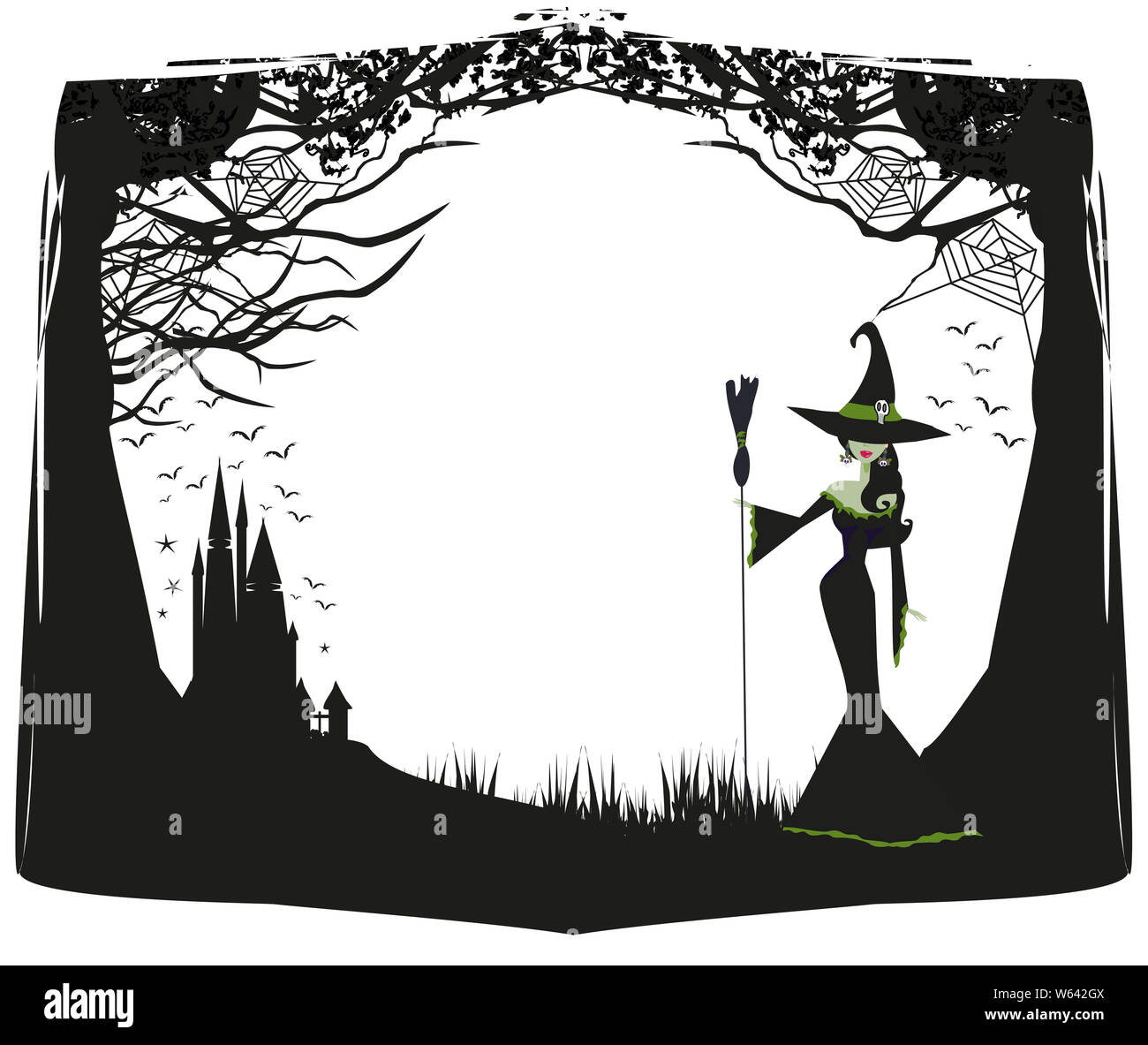 Halloween witch - black and white frame Stock Photo - Alamy