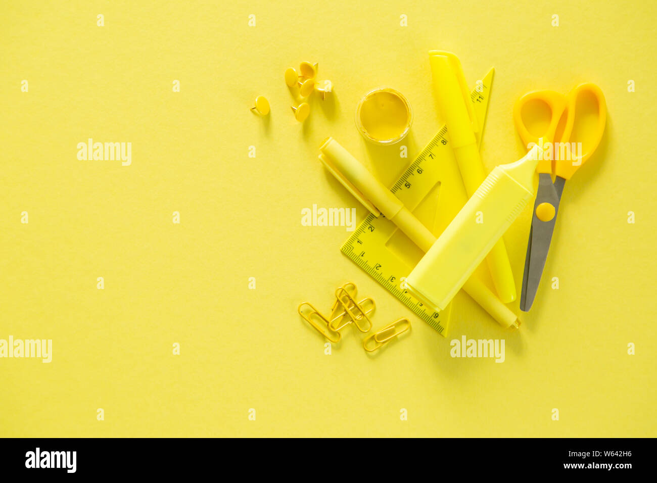 Selection of yellow stationery Stock Photo Alamy
