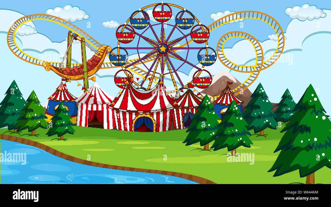 Amusement park scene with river illustration Stock Vector Image & Art ...