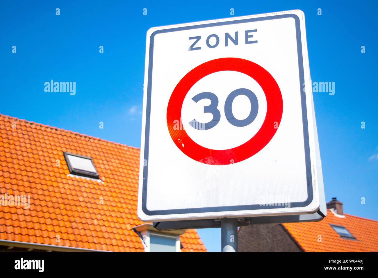 Dutch Traffic sign: 30 km/h speed limit, it is forbidden to drive ...