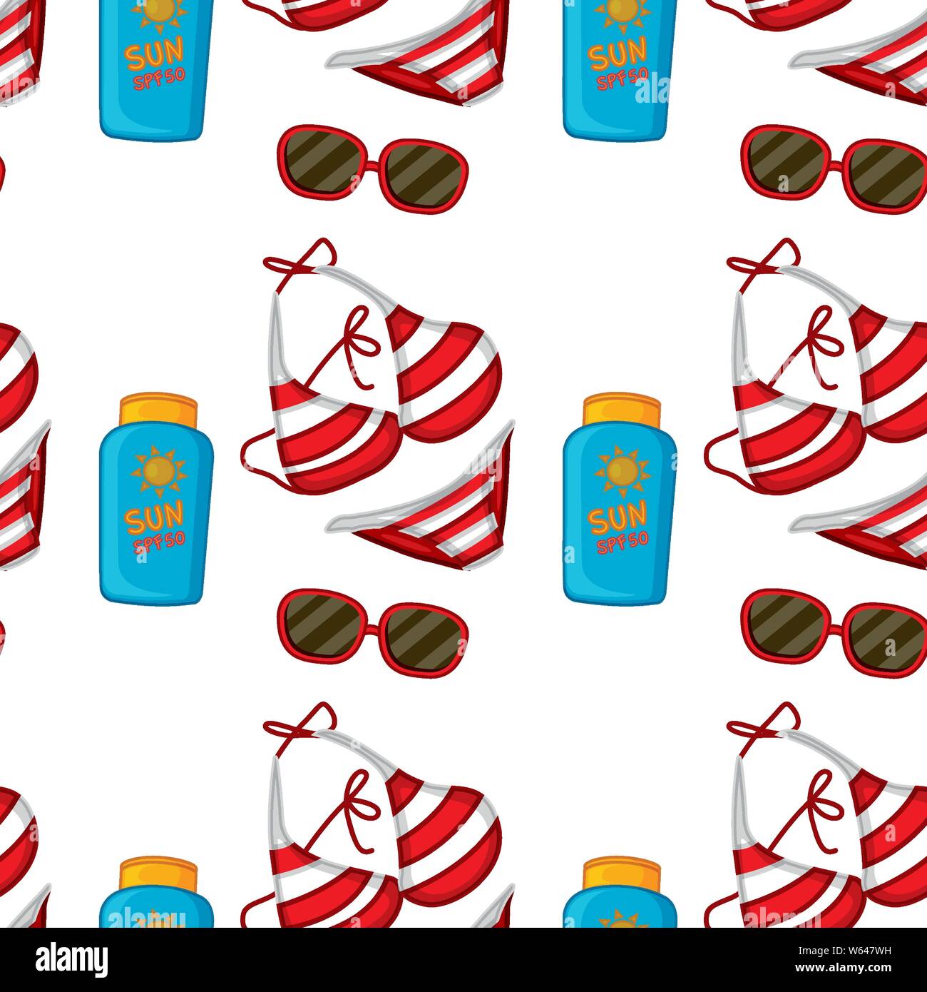 Seamless pattern tile cartoon with summer beach theme illustration Stock Vector