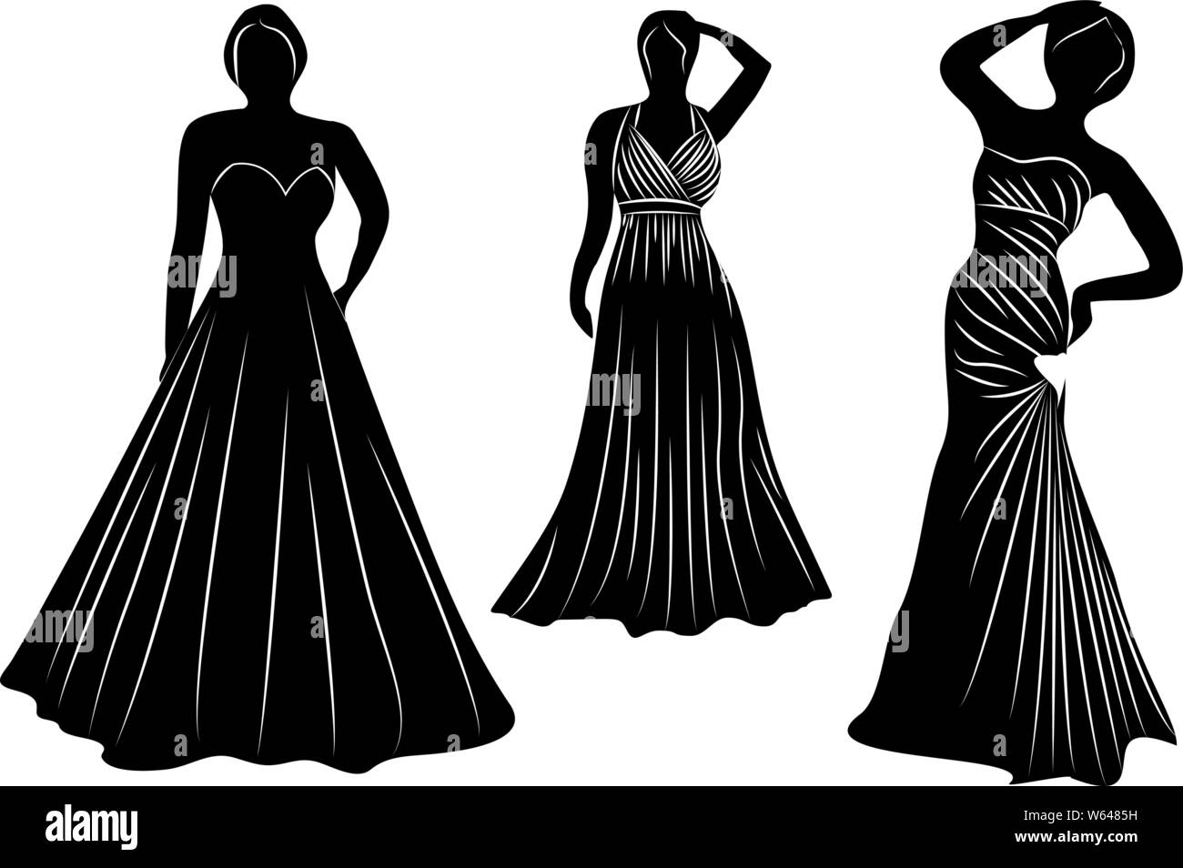 Young wemen in evening dresses for a party silhouettes vector isolated Stock Vector