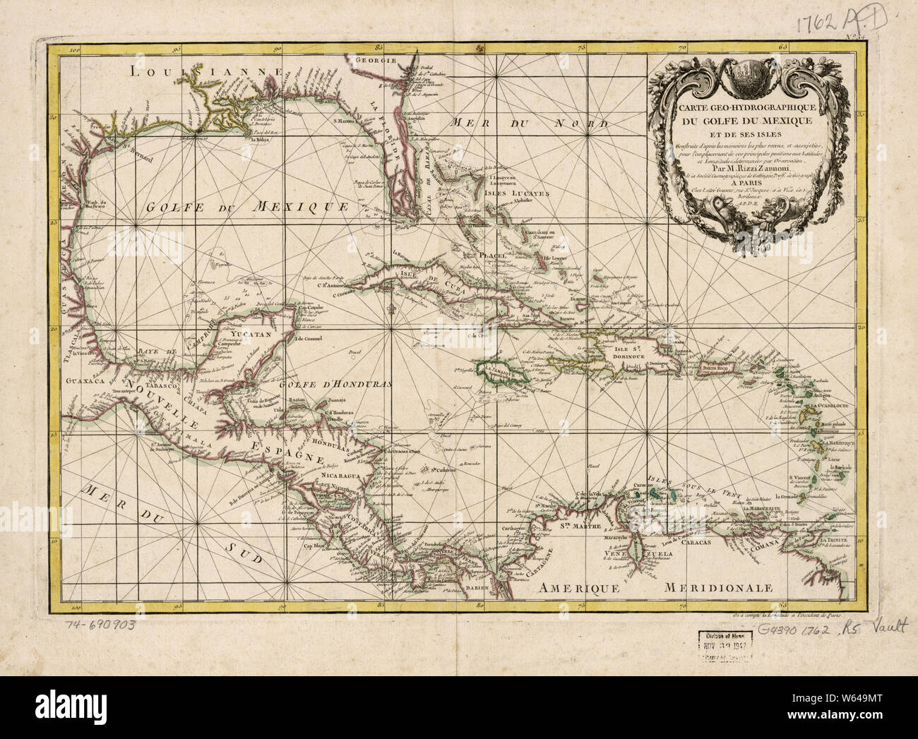 American Revolutionary War Era Maps 1750-1786 456 Carte geo hydrographique du Golfe du Mexique et de ses isles Construite d'après les mémoires le plus recens Rebuild and Repair Stock Photo