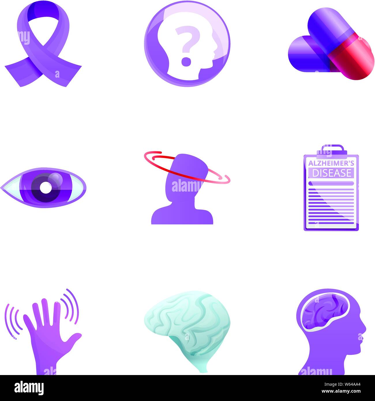 Medical Alzheimer disease icon set. Cartoon set of 9 medical Alzheimer ...