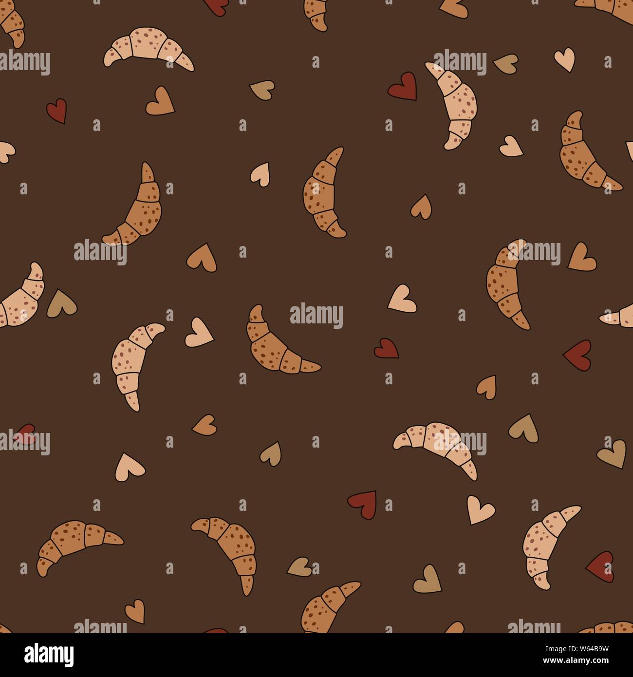 Croissants Doodle design. Baking vector illustration. Seamless pattern background. Stock Vector