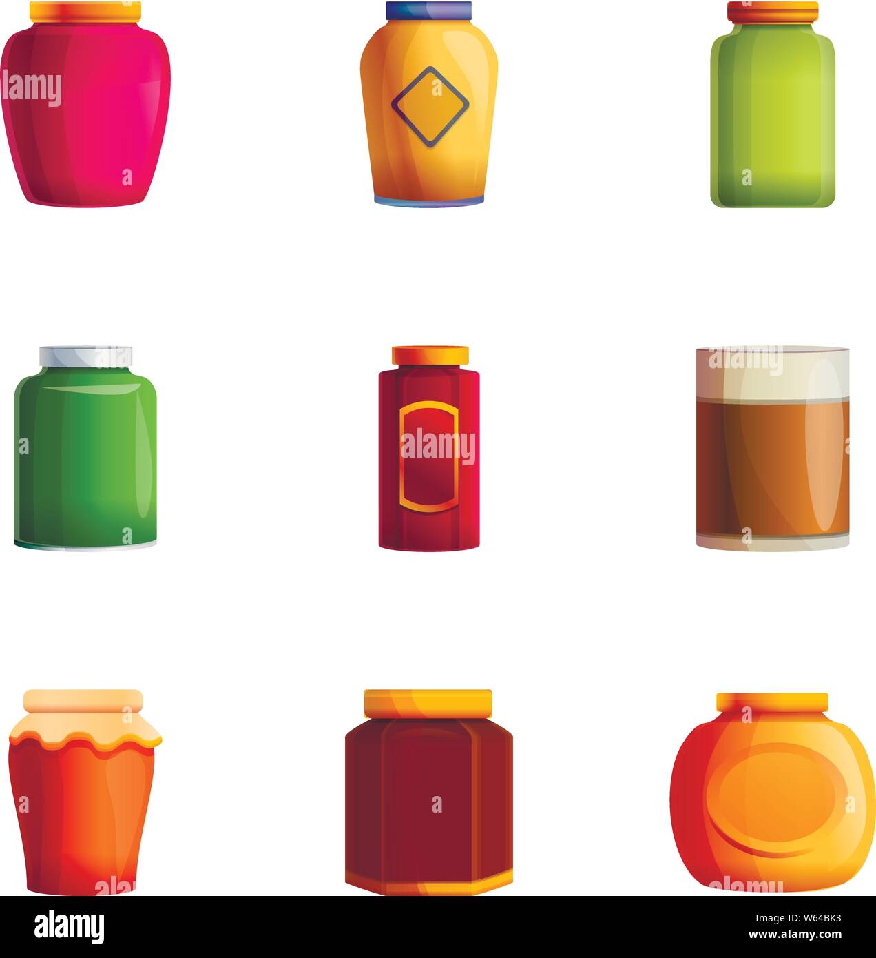 Jam glass jar icon set. Cartoon set of 9 jam glass jar vector icons for ...