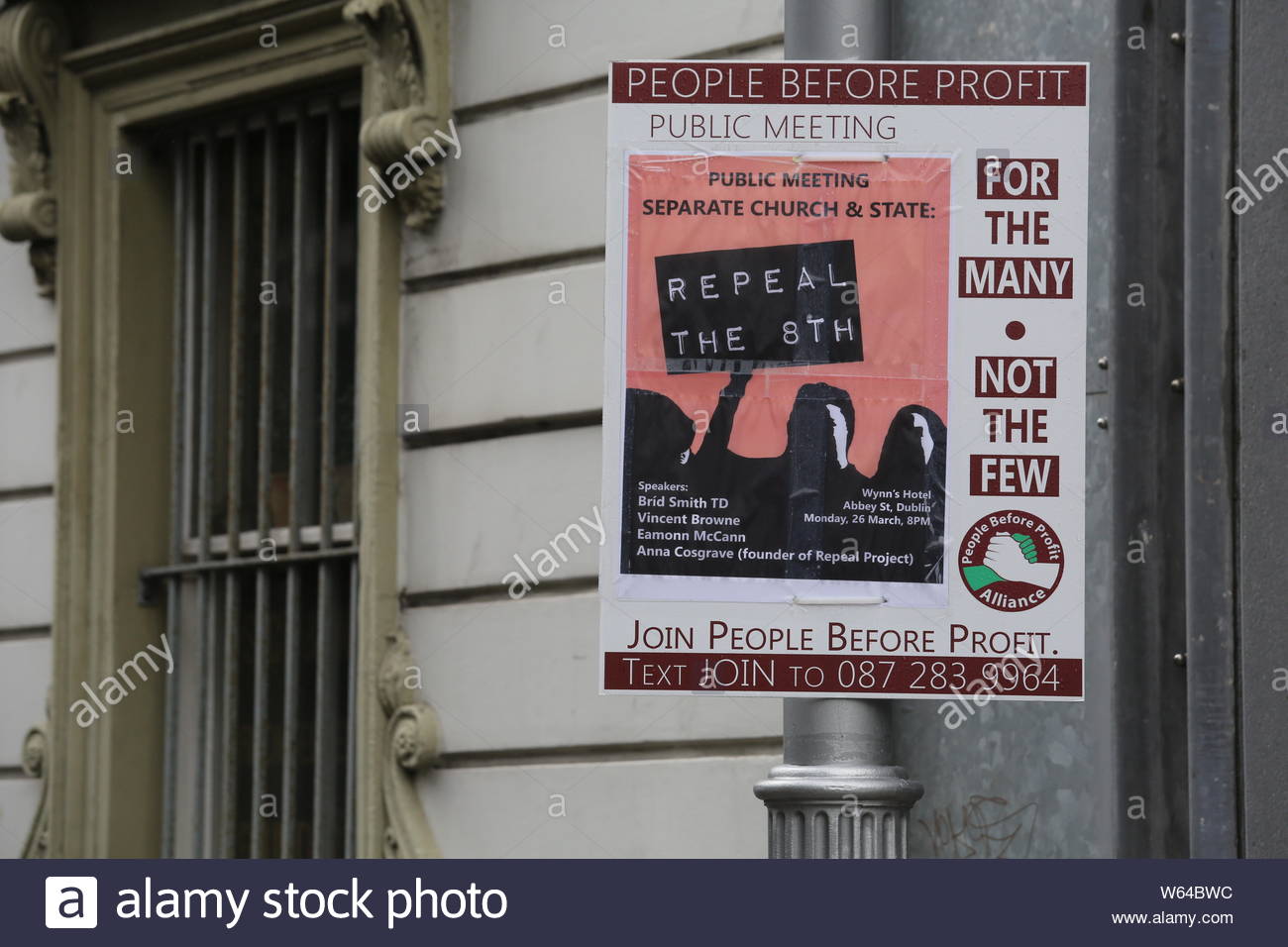 A poster on display in Dublin announces a meeting to be held against austerity by the people before profit party Stock Photo