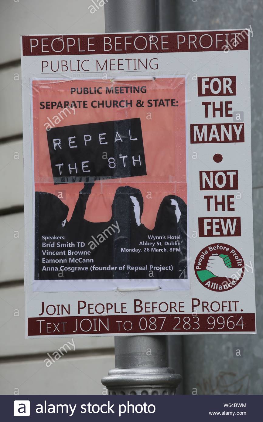 A poster on display in Dublin announces a meeting to be held against austerity by the people before profit party Stock Photo