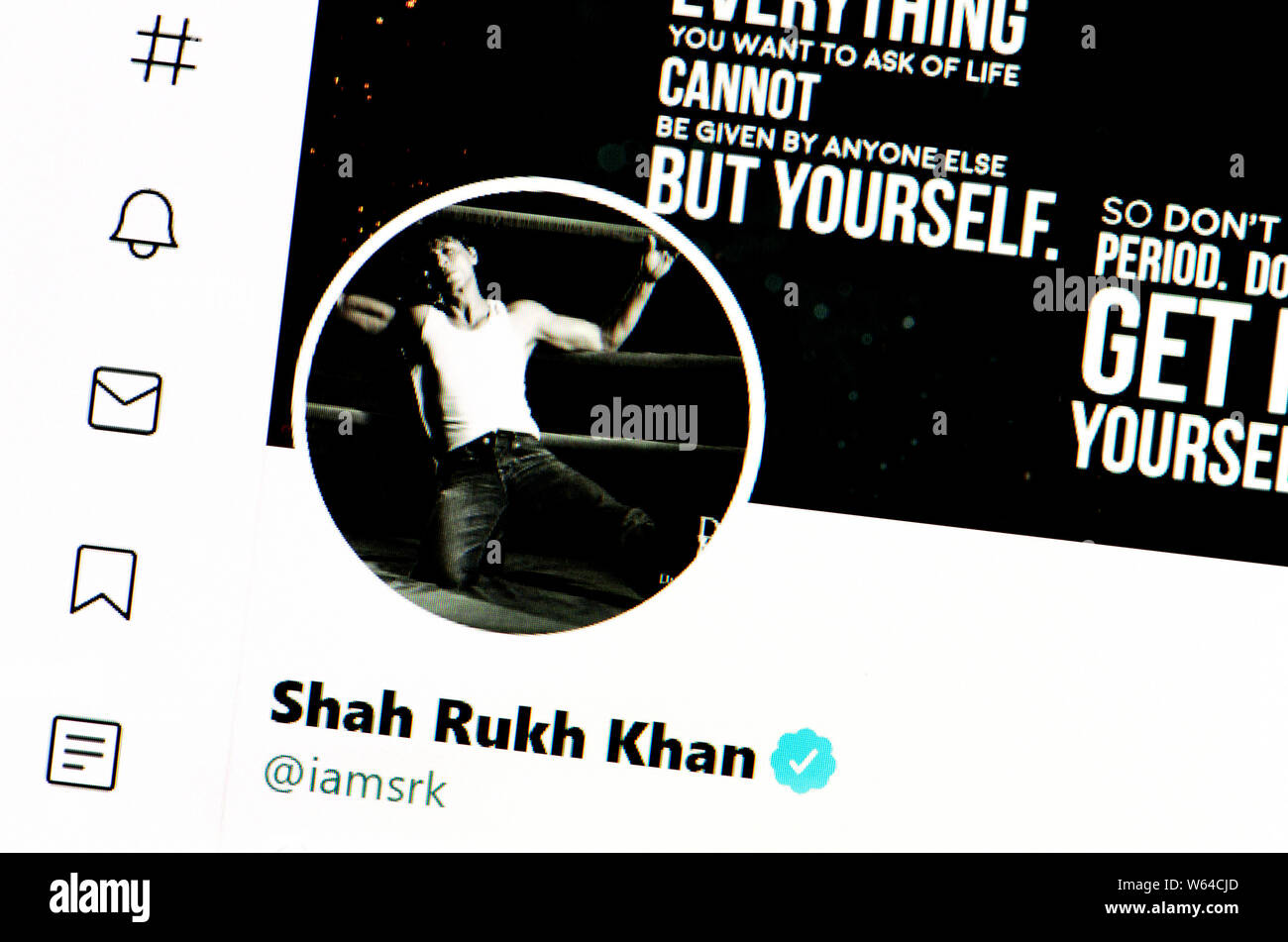 Twitter page (July 2019) Shah Rukh Khan - Indian film actor Stock Photo