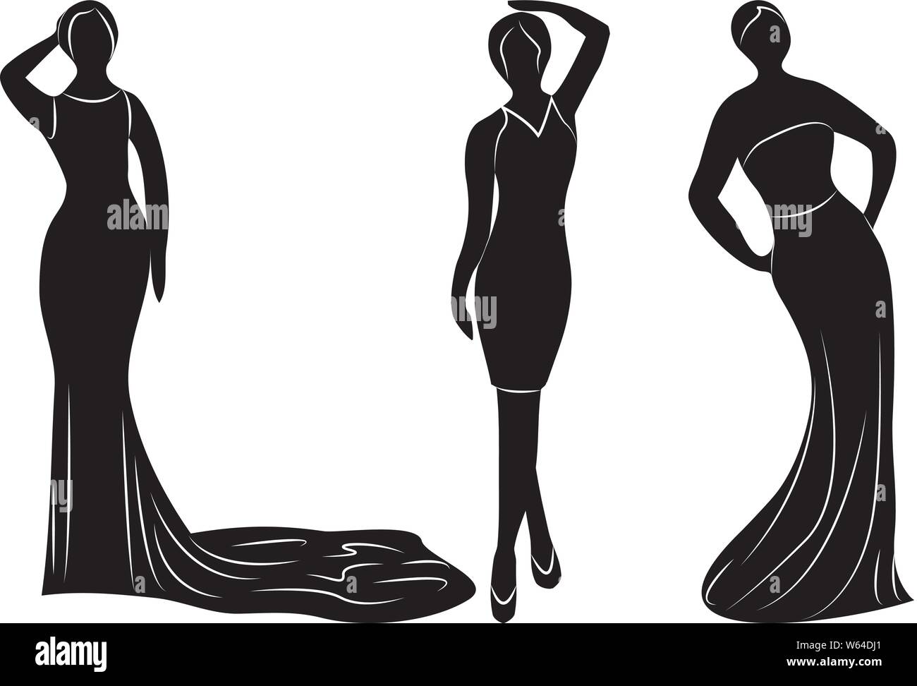 Young wemen in evening dresses for a party silhouettes vector isolated Stock Vector