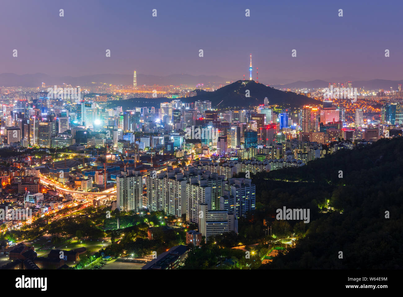 Aerial view of Seoul City at Night,South Korea Stock Photo