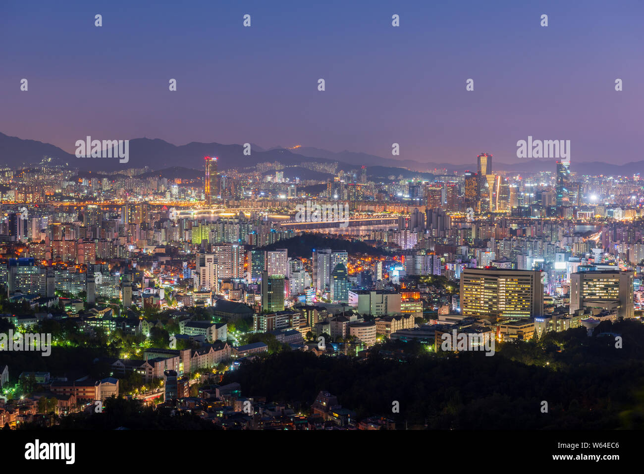 Aerial view of Seoul City at Night,South Korea Stock Photo