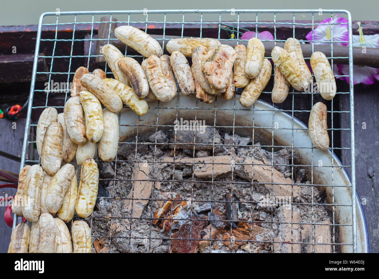 Grilled banana background. Grilled banana pattern. Bananas in Thailand
