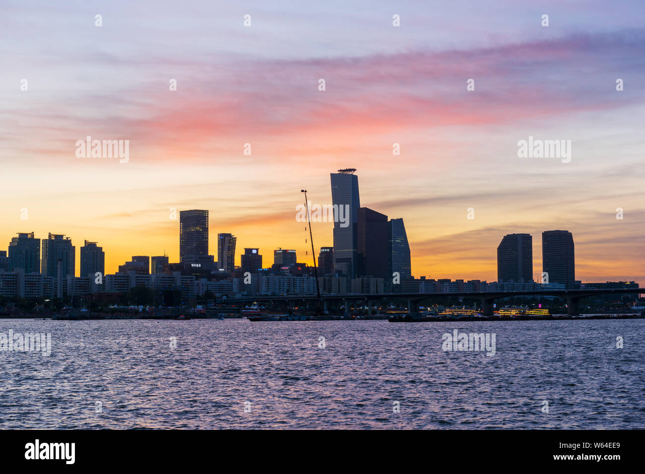 Sunset at Han river in Seoul City,South Korea Stock Photo