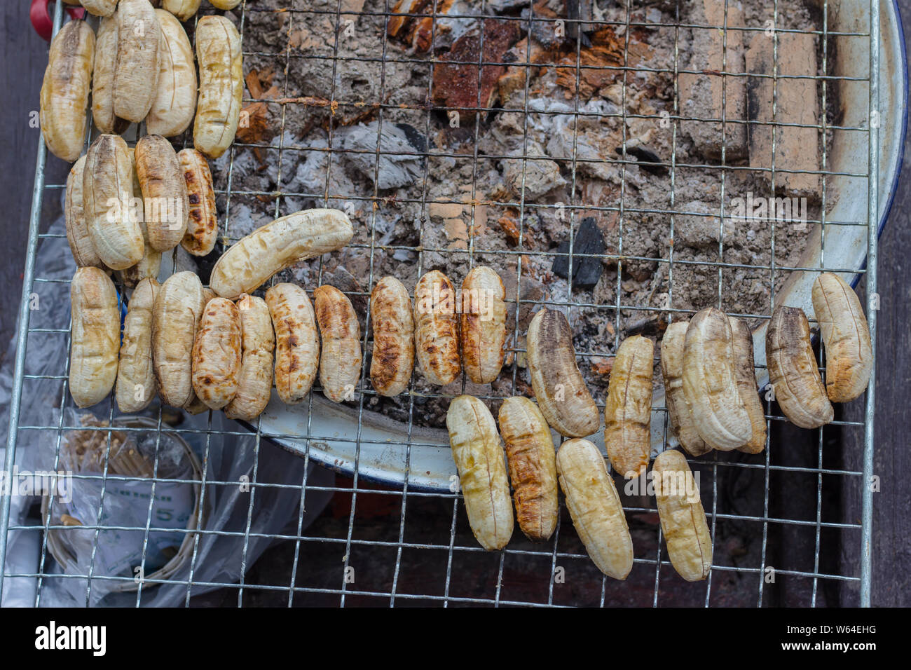 Grilled banana background. Grilled banana pattern. Bananas in Thailand