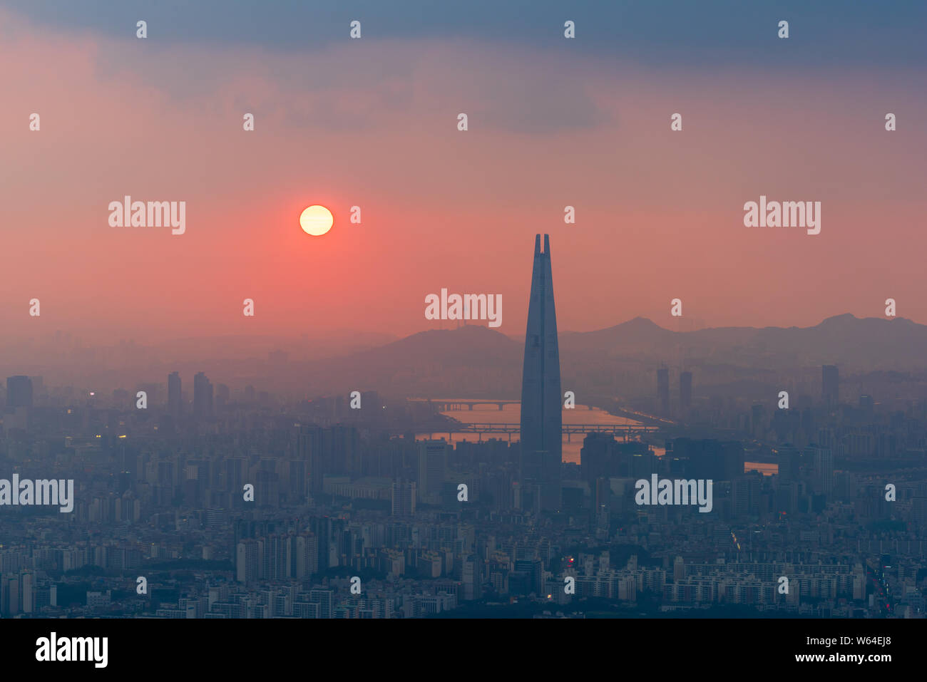 Sunset at Namhansanseong in Seoul City,South Korea Stock Photo