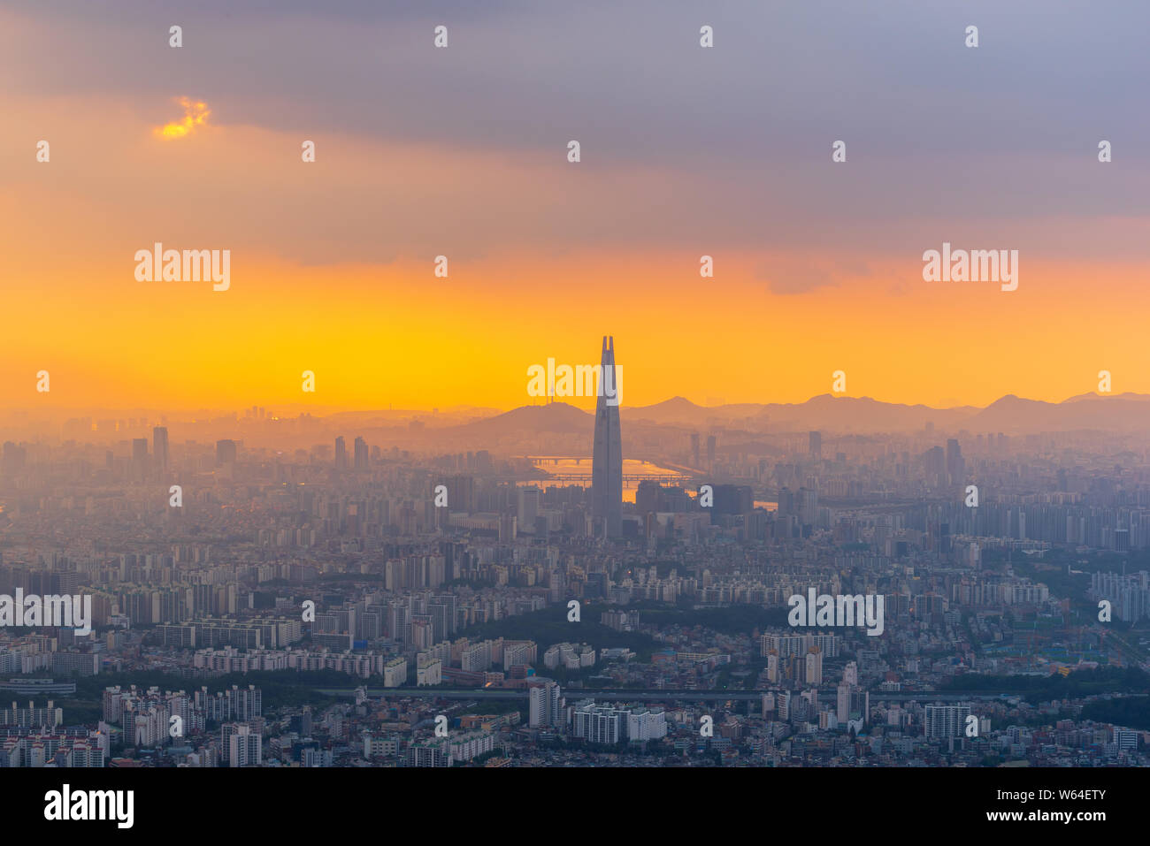 Sunset at Namhansanseong in Seoul City,South Korea Stock Photo