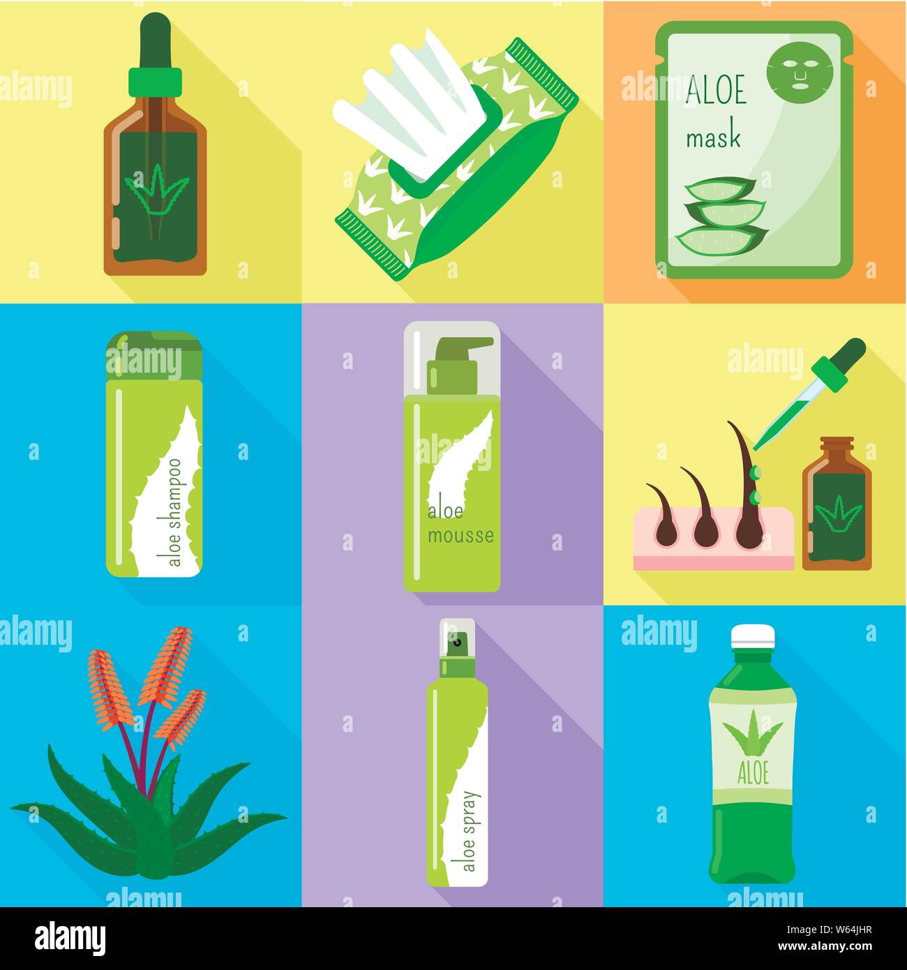 Aloe vera icon set. Flat set of 9 aloe vera vector icons for web design ...