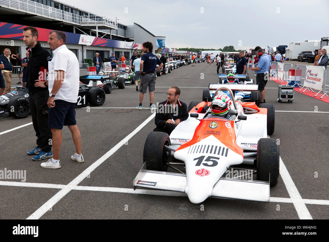 Carlos Antunes Tavares in the cockpit of his Ralt RT3 for qualifying of the HSCC Classic Formula 3 Race, during the 2019 Silverstone Classic Stock Photo