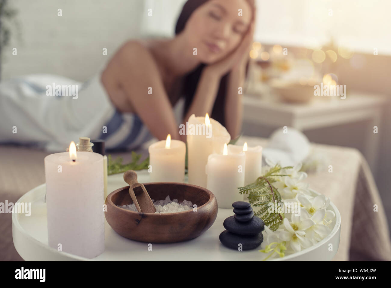 Woman relaxing with a massage in a spa center Stock Photo - Alamy