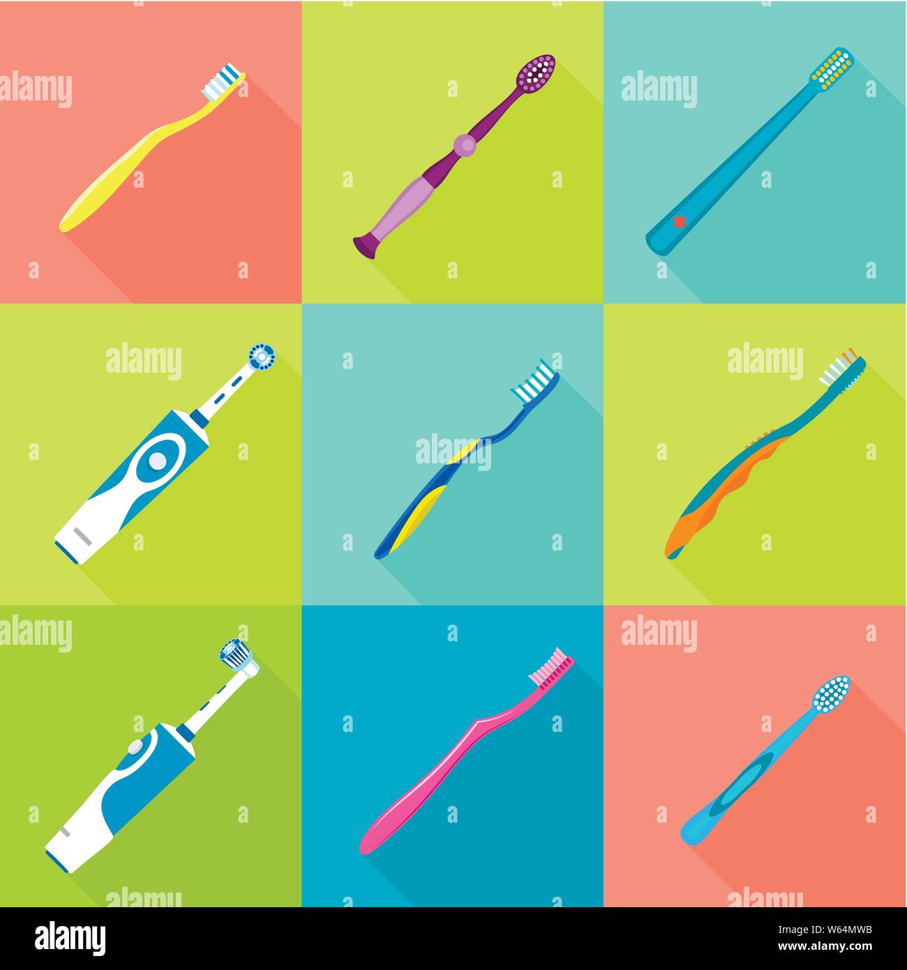 Toothbrush icon set. Flat set of 9 toothbrush vector icons for web ...