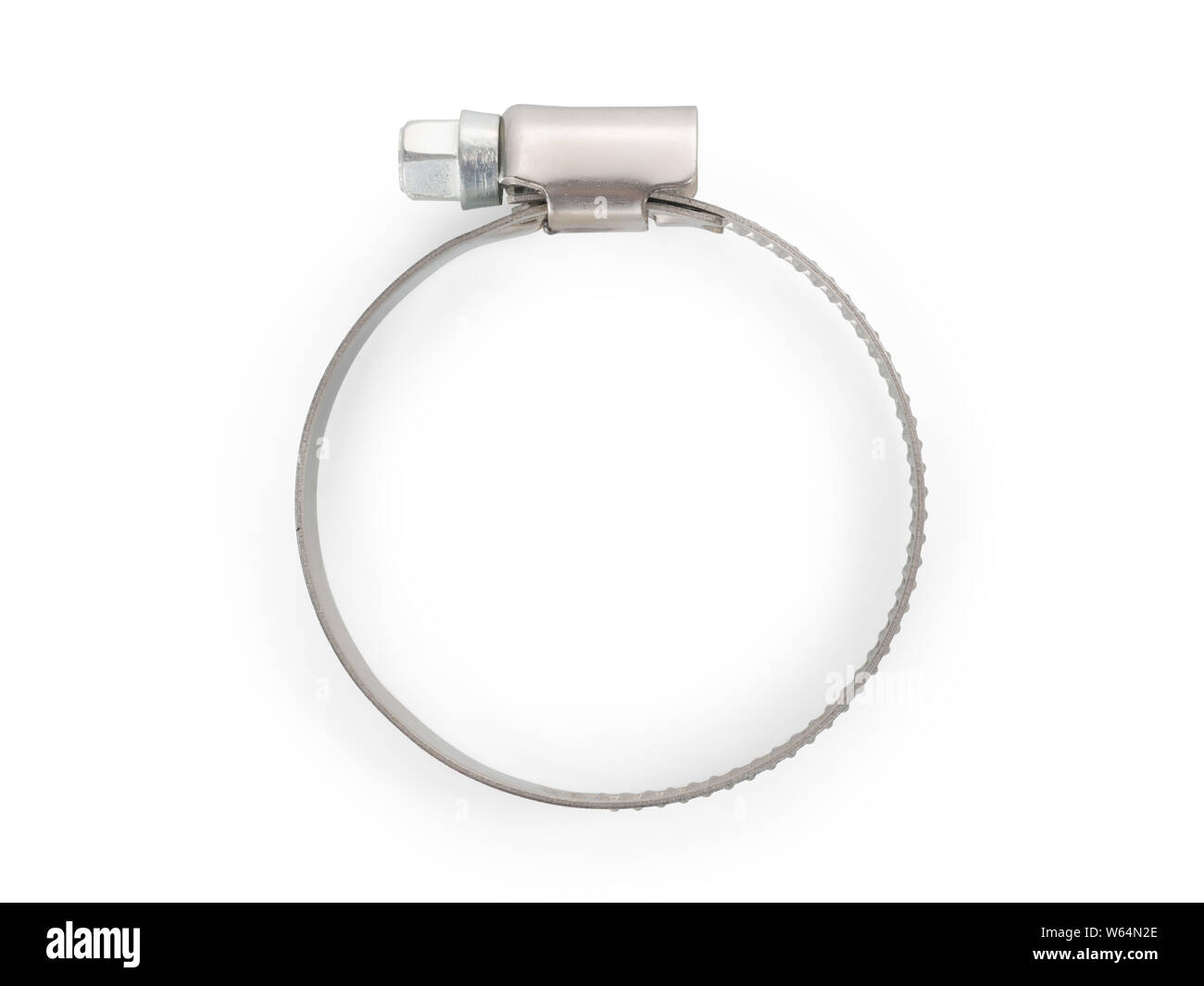 Stainless steel adjustable hose clamp. Isolated on white, clipping path