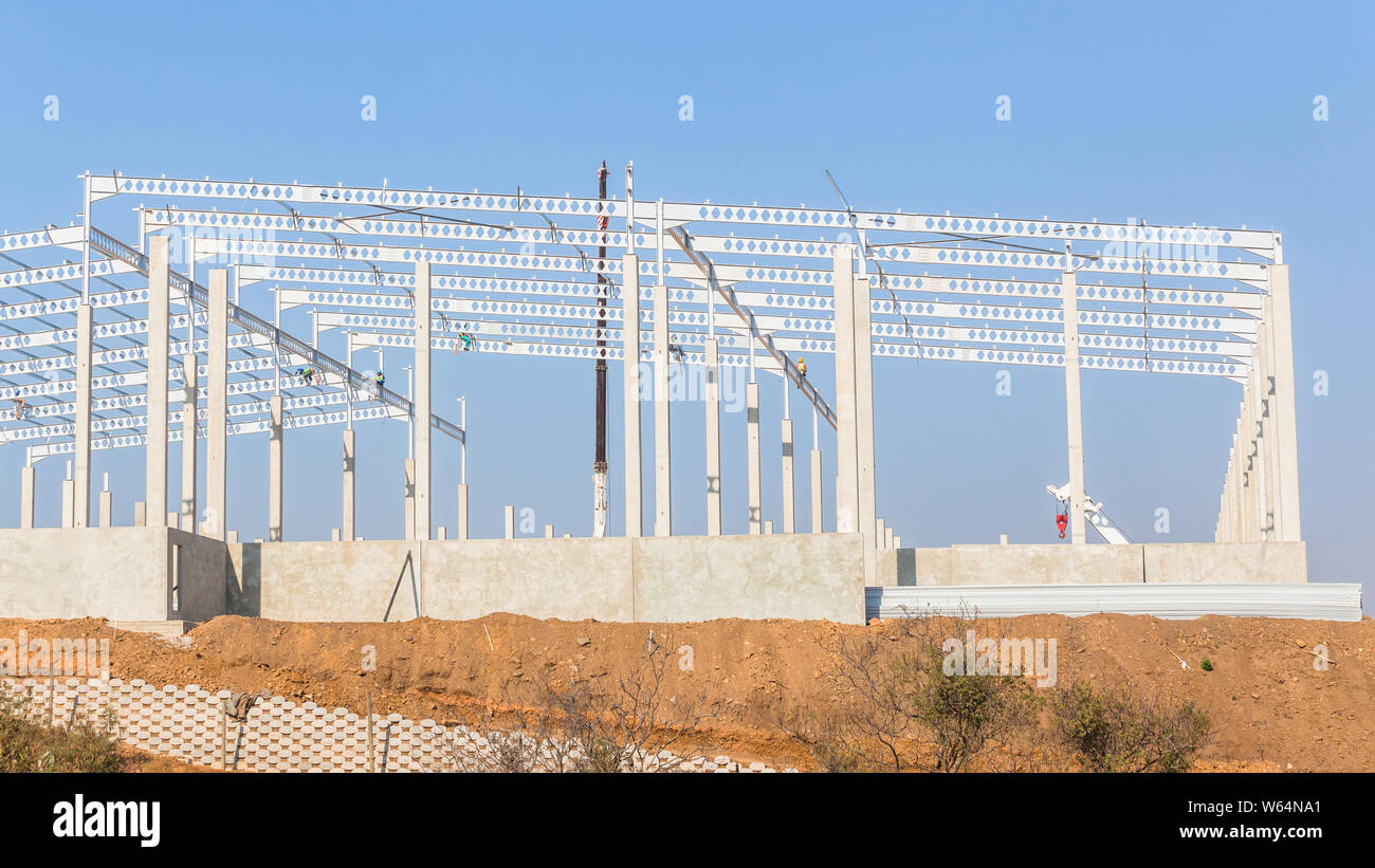Industrial construction on site of new warehouse factory buildings been ...