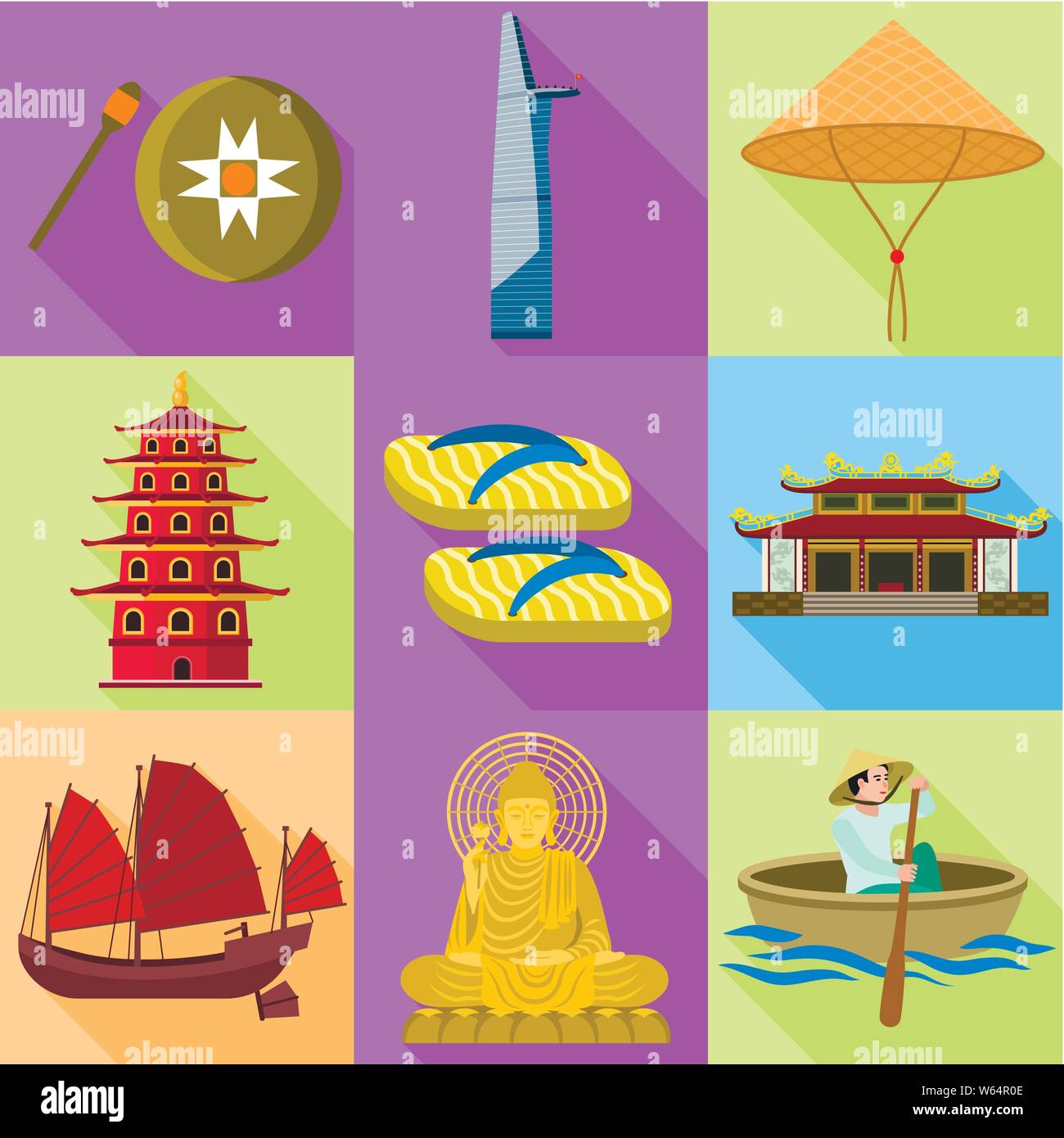 Vietnam icon set. Flat set of 9 vietnam vector icons for web design ...
