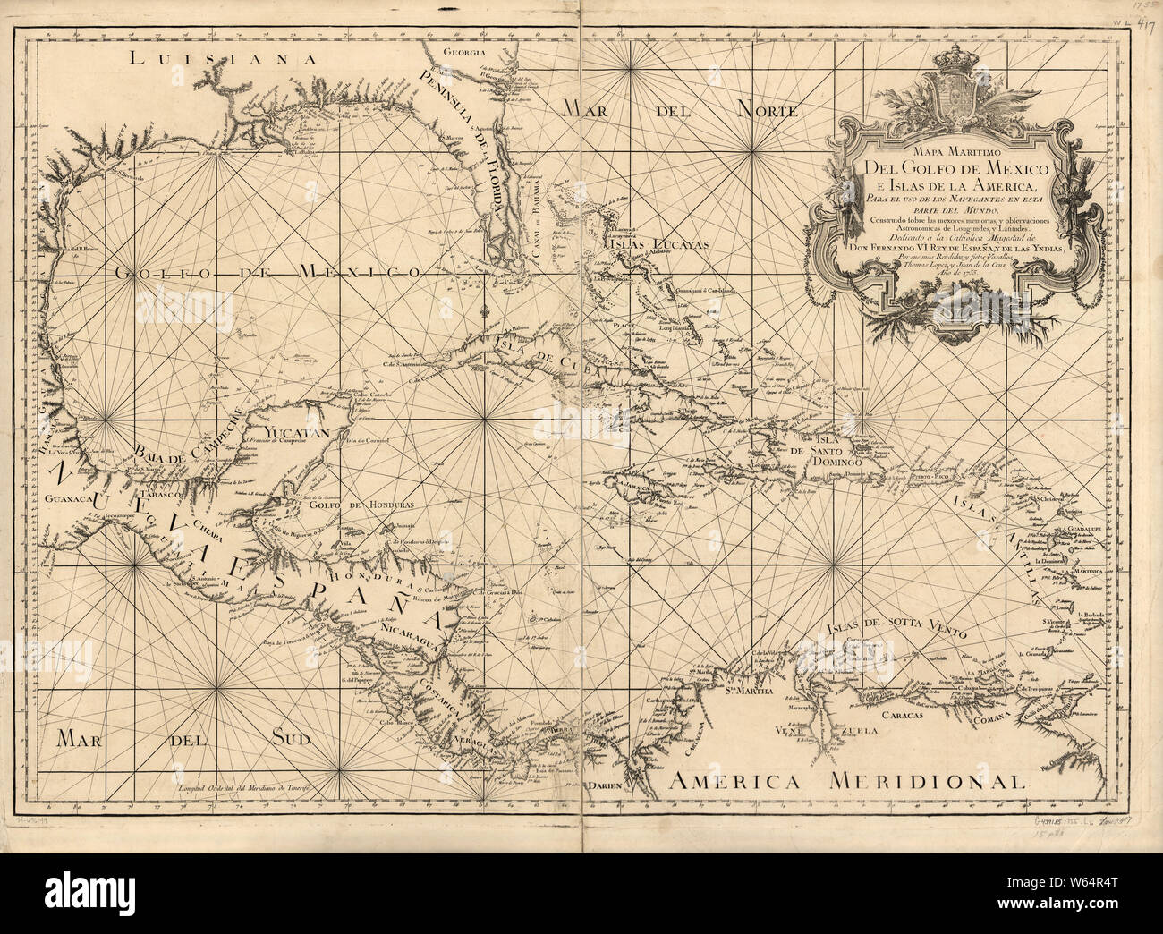 American Revolutionary War Era Maps 1750-1786 613 Mapa maritimo del Golfo de Mexico e islas de la America para el uso de los navegantes en esta parte del Rebuild and Repair Stock Photo