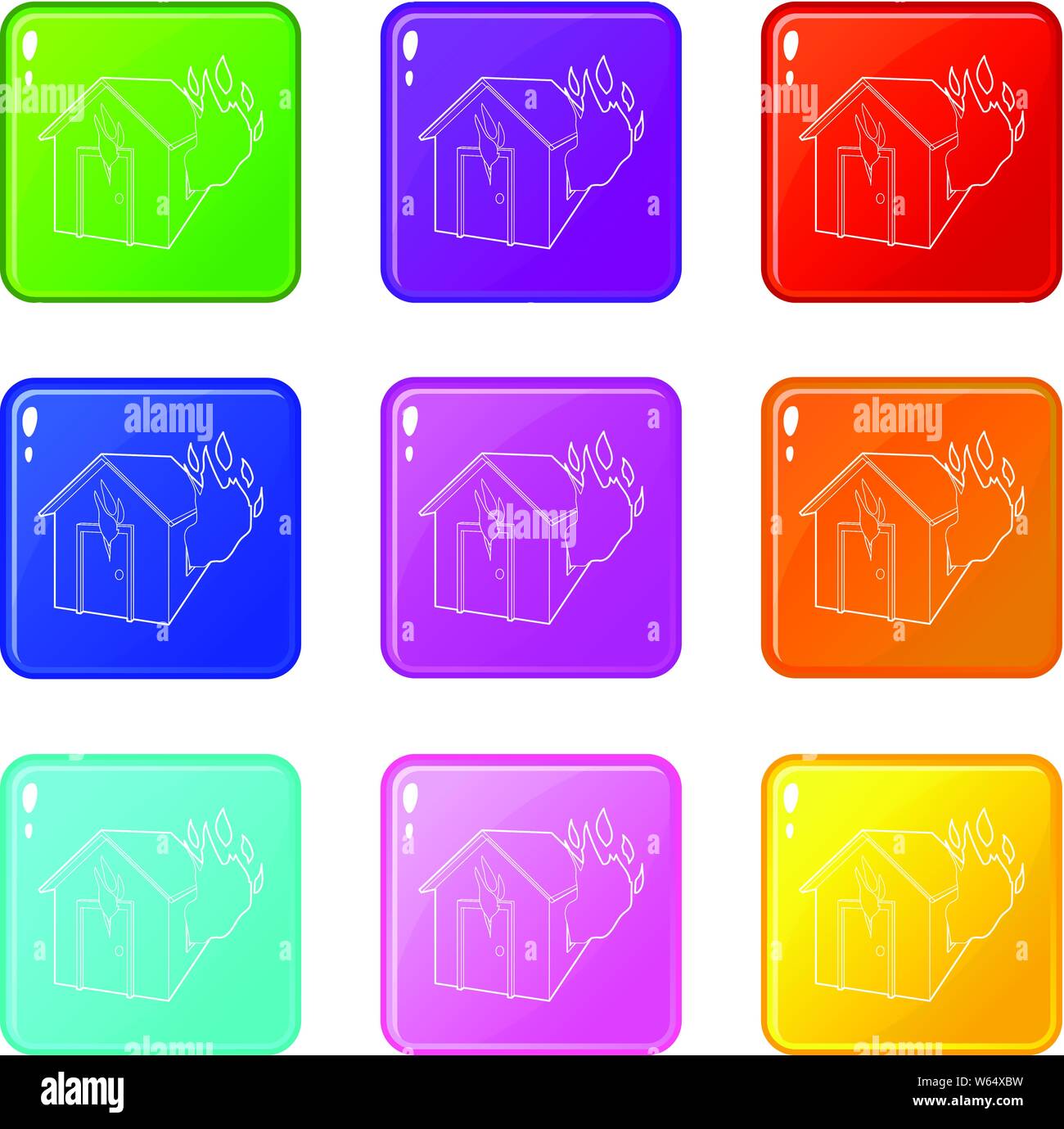 House on fire icons set 9 color collection Stock Vector