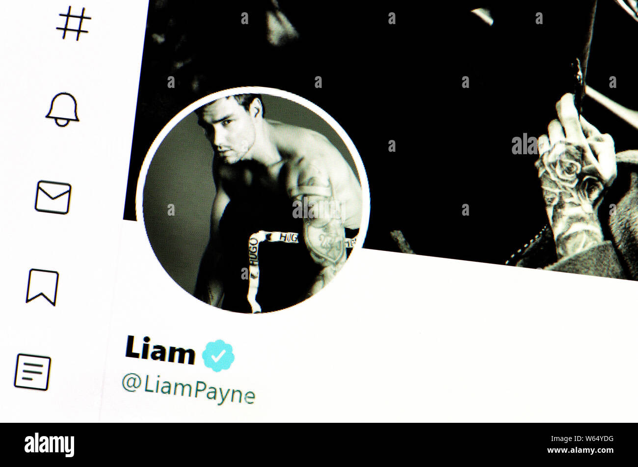 Twitter page (July 2019) Liam Payne - British singer, member of One Direction Stock Photo
