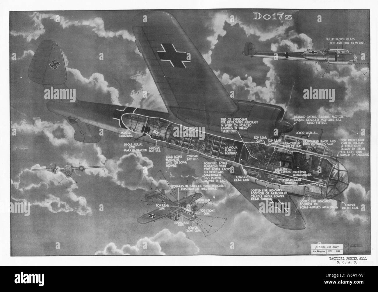 Dornier Do 17Z bomber cutaway drawing, circa 1942 Stock Photo