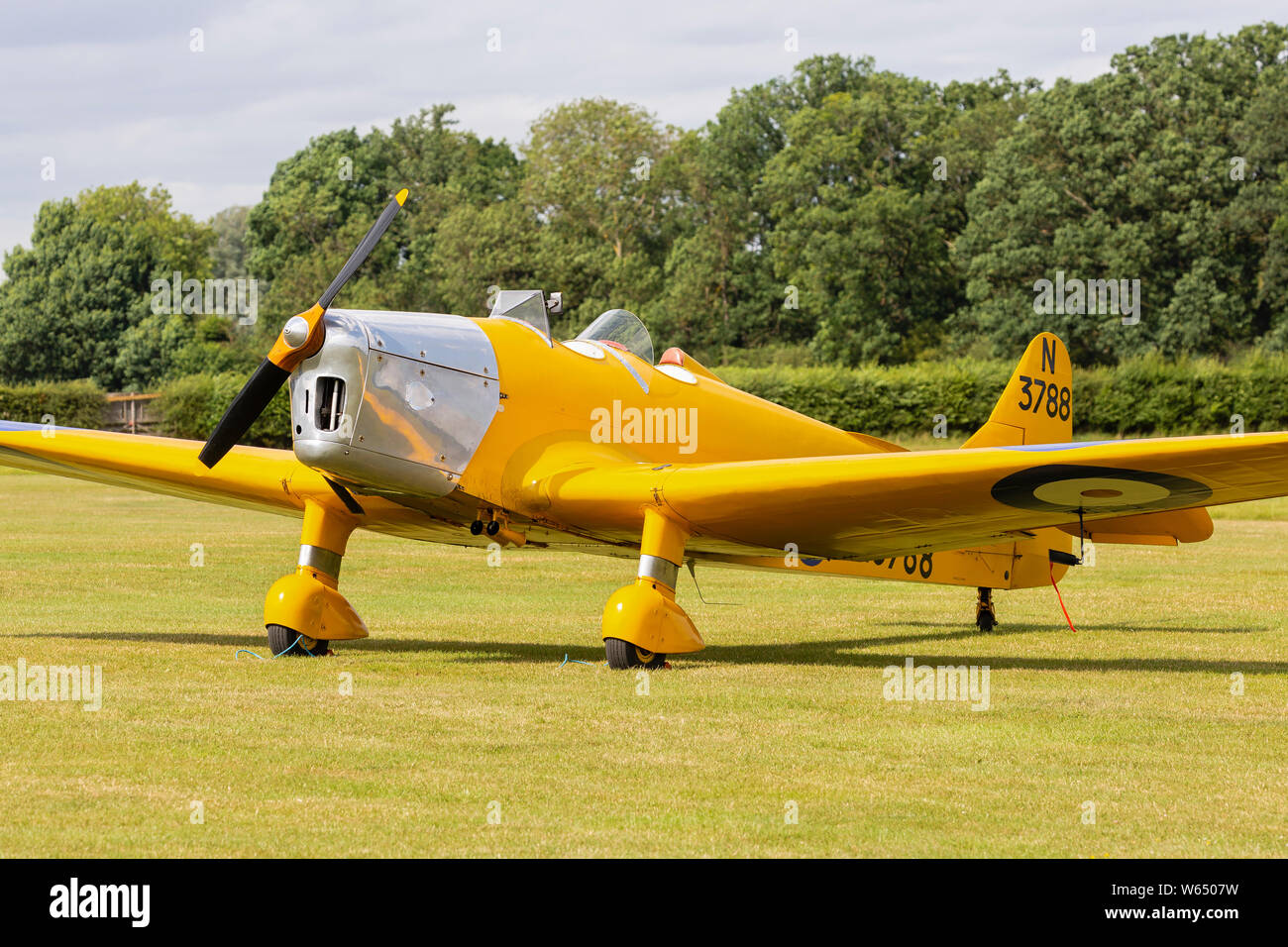 Miles Magister registered G-AKPF, displaying RAF markings N3788, displaying at Old Warden. Stock Photo