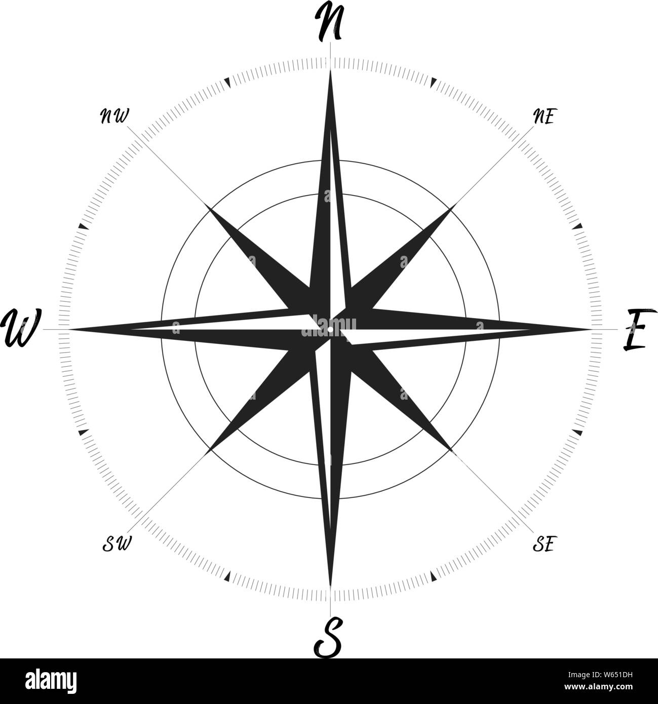 Vector illustration. Compass or wind rose in flat and play black and ...
