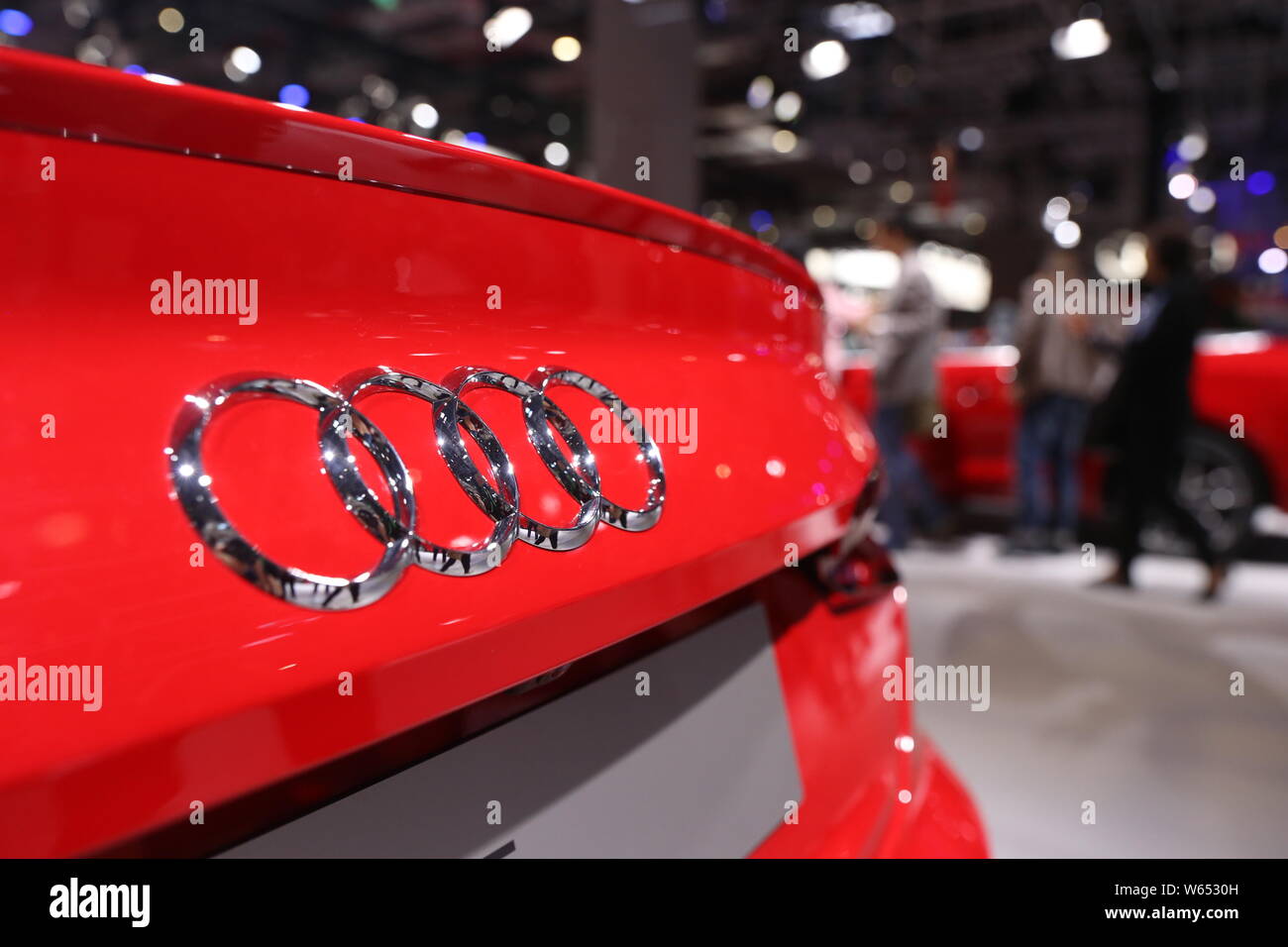 --FILE--View of a logo of Audi during the 17th Shanghai International Automobile Industry Exhibition, also known as Auto Shanghai 2017, in Shanghai, C Stock Photo