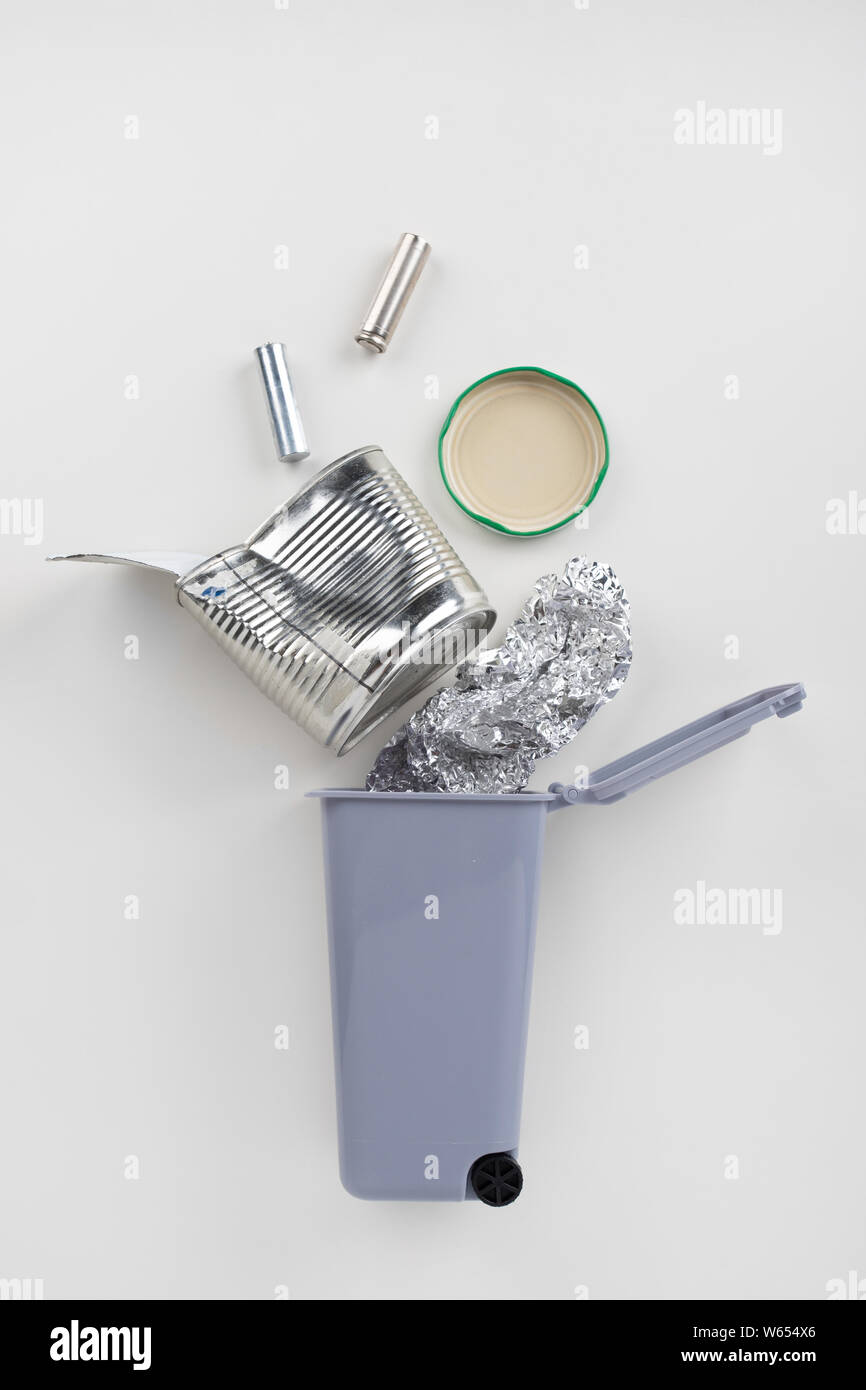 Container for separate collection garbage with metal. Top view Stock Photo