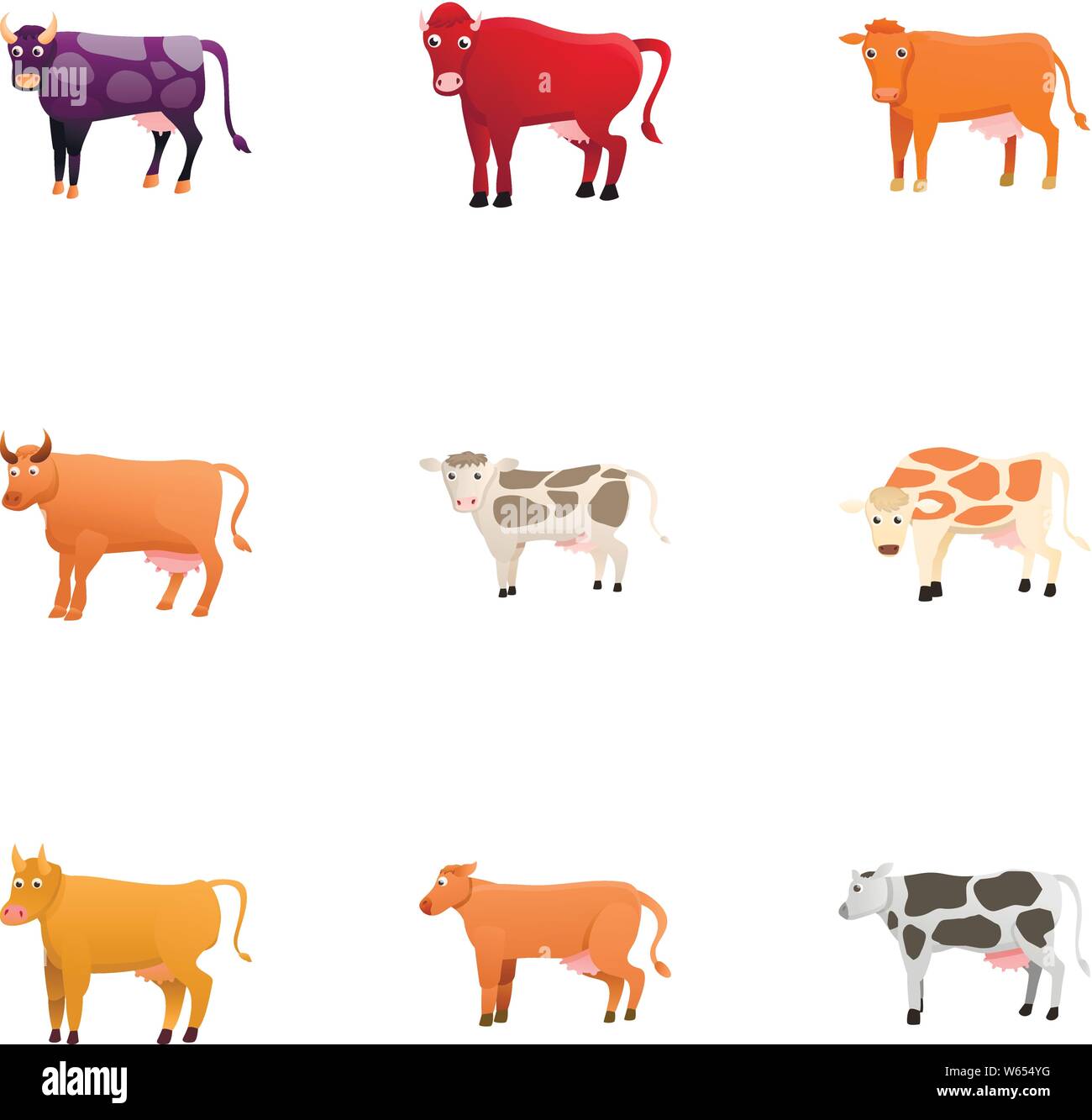 Farm cow icon set. Cartoon set of 9 farm cow vector icons for web ...