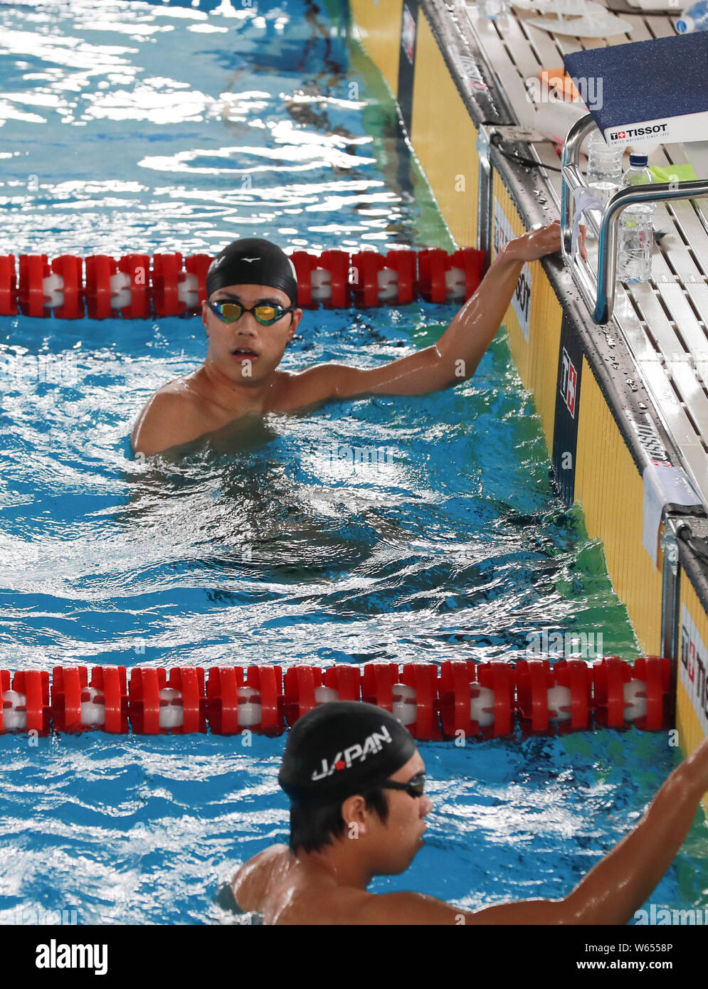 Japanese swimmers take part in a training session ahead of the 2018 Asian Games, officially known as the 18th Asian Games and also known as Jakarta Pa Stock Photo