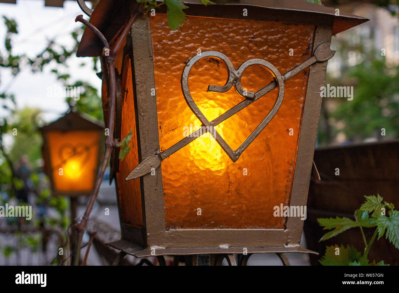 decorative lantern for gazebos and terraces wrought iron Stock Photo