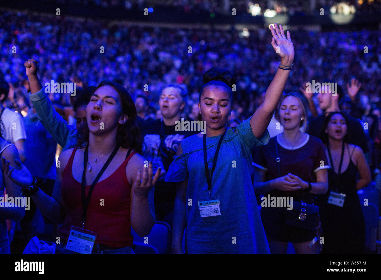 Hillsong Conference live at The O2 Arena, worshippers attend the