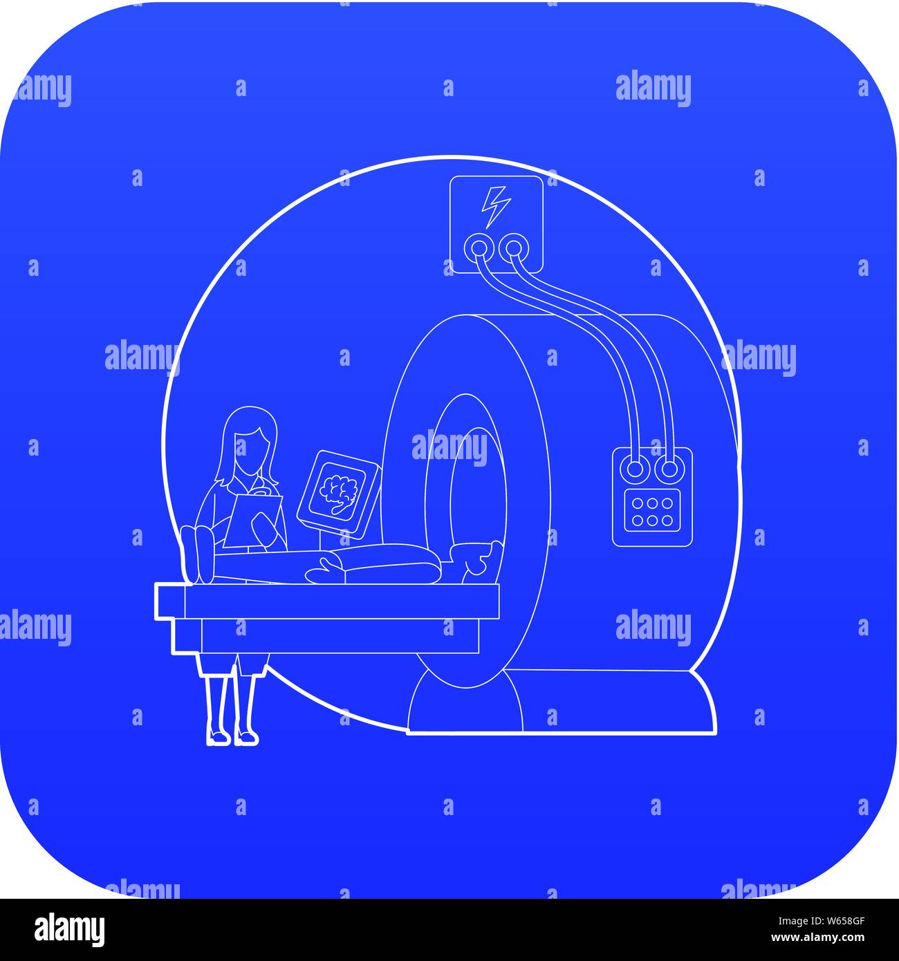 Tomography of human brain in hospital concept Stock Vector