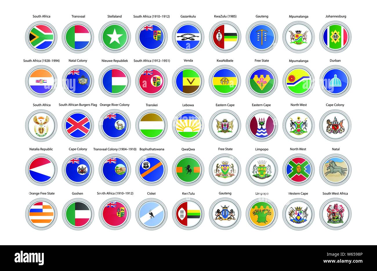 Set of vector icons. Flags of South Africa. 3D illustration. Stock Vector