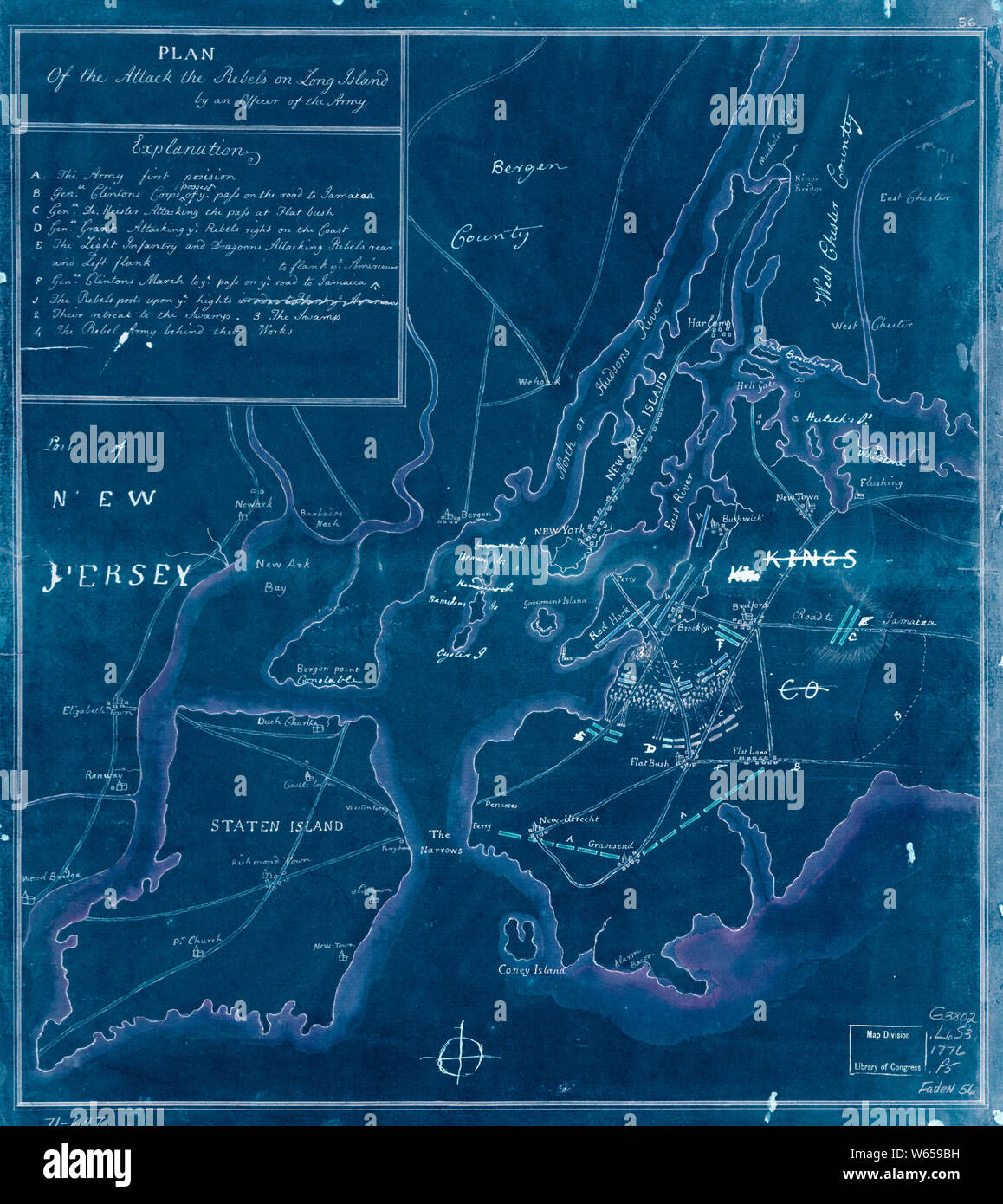 American Revolutionary War Era Maps 1750-1786 768 Plan of the attack the rebels on Long Island by an officer of the Army Inverted Rebuild and Repair Stock Photo