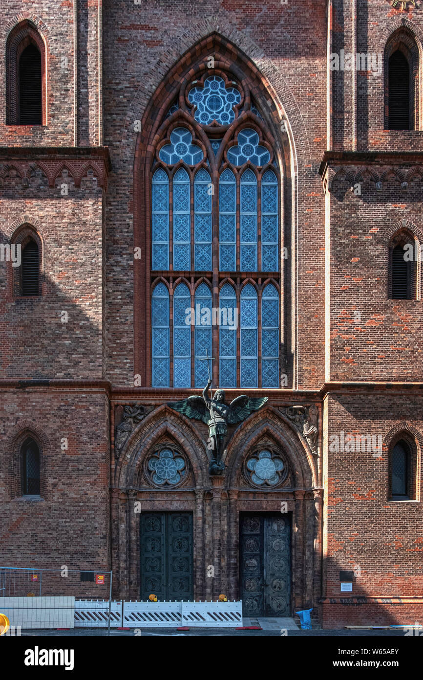 Berlin, Mitte. The beautiful Neo-gothic Friedrichswerder Church is closed as result of new building works around it. Poor city planning. Stock Photo