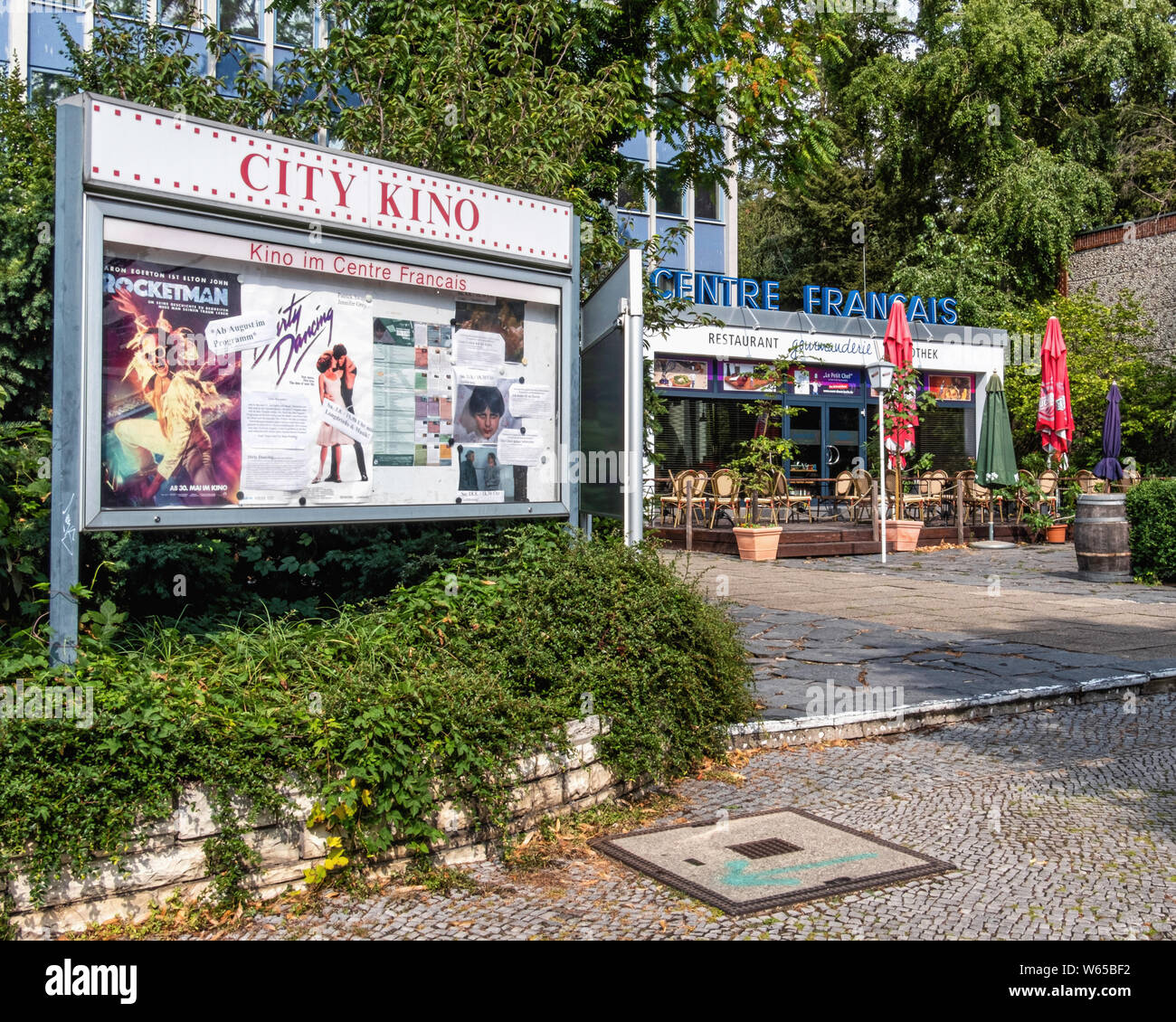 City Kino sign & Restaurant outside the  Center Français de Berlin. A German-French cultural centre in Wedding-Berlin. Stock Photo