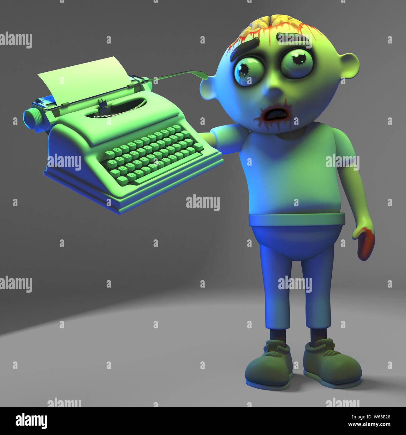 Literary zombie monster has purchased a typewriter, 3d illustration render Stock Photo