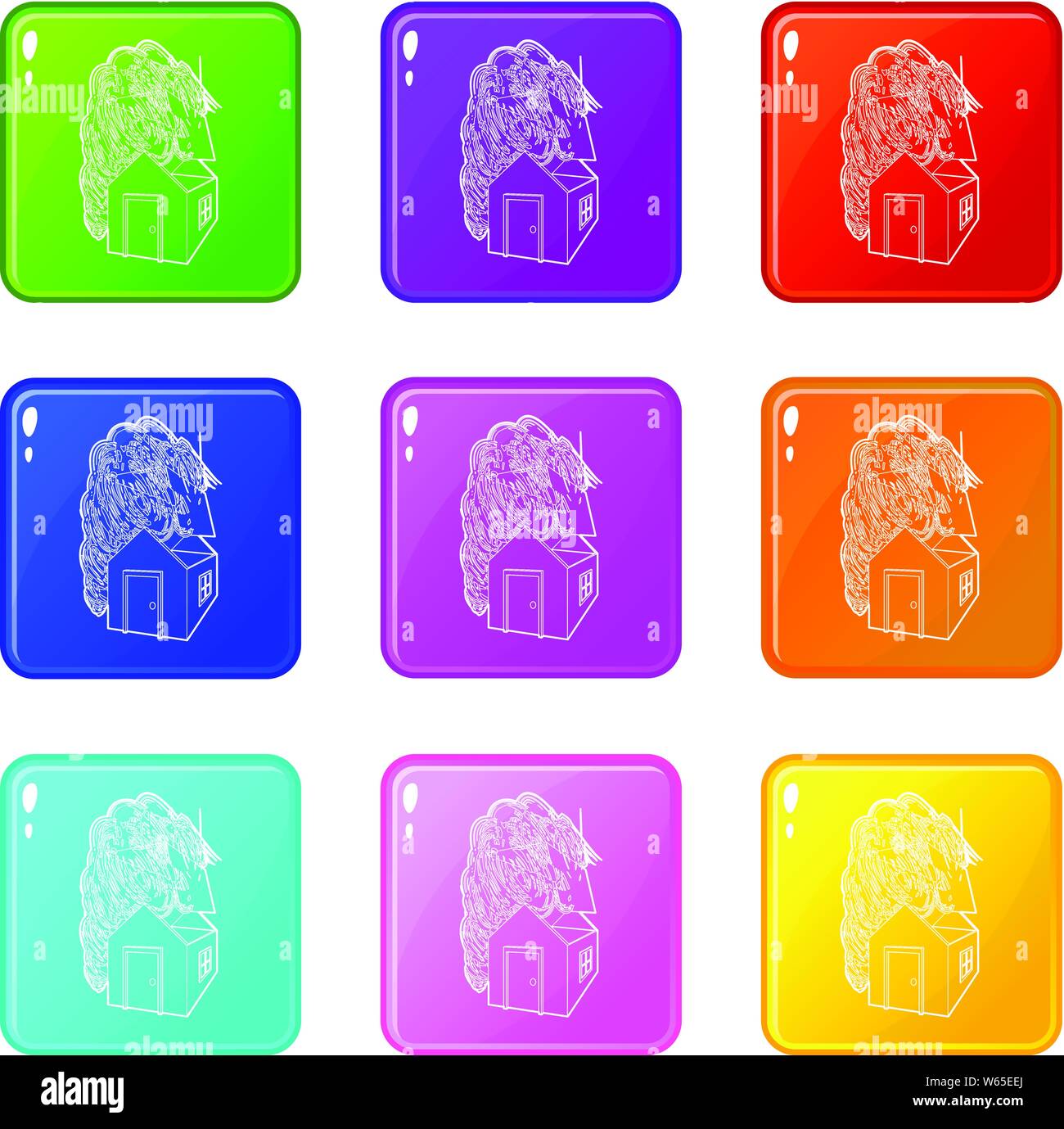 House destroyed by hurricane icons set 9 color collection Stock Vector