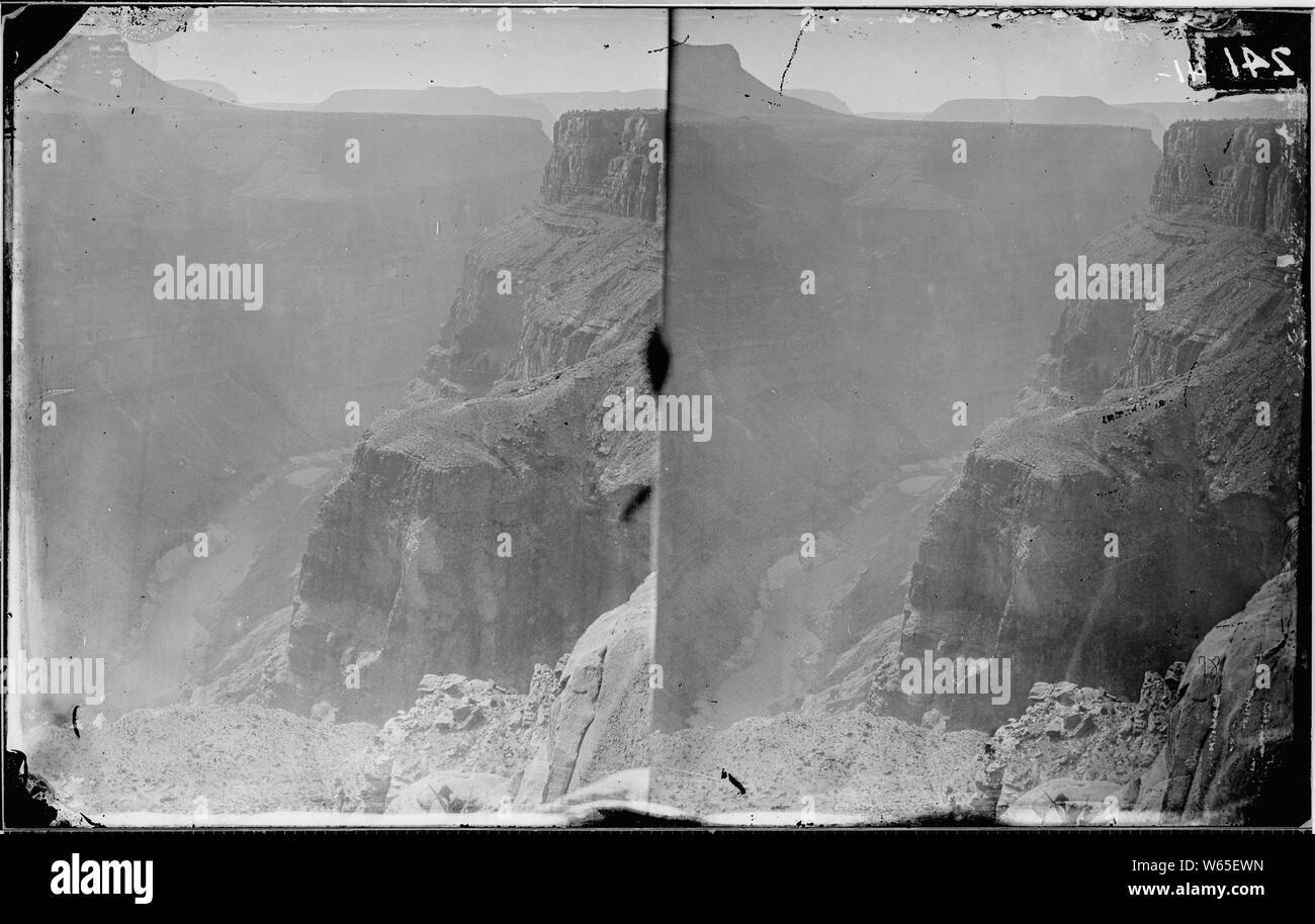 GRAND CANYON OF COLORADO, SHEAVWITZ CROSSING NEAR FOOT OF TOROWEAP VALLEY, RIVER 3000 FEET BELOW, COLORADO RIVER; General notes:  Photographed by William Bell as part of the 1872 Wheeler Survey. Stock Photo